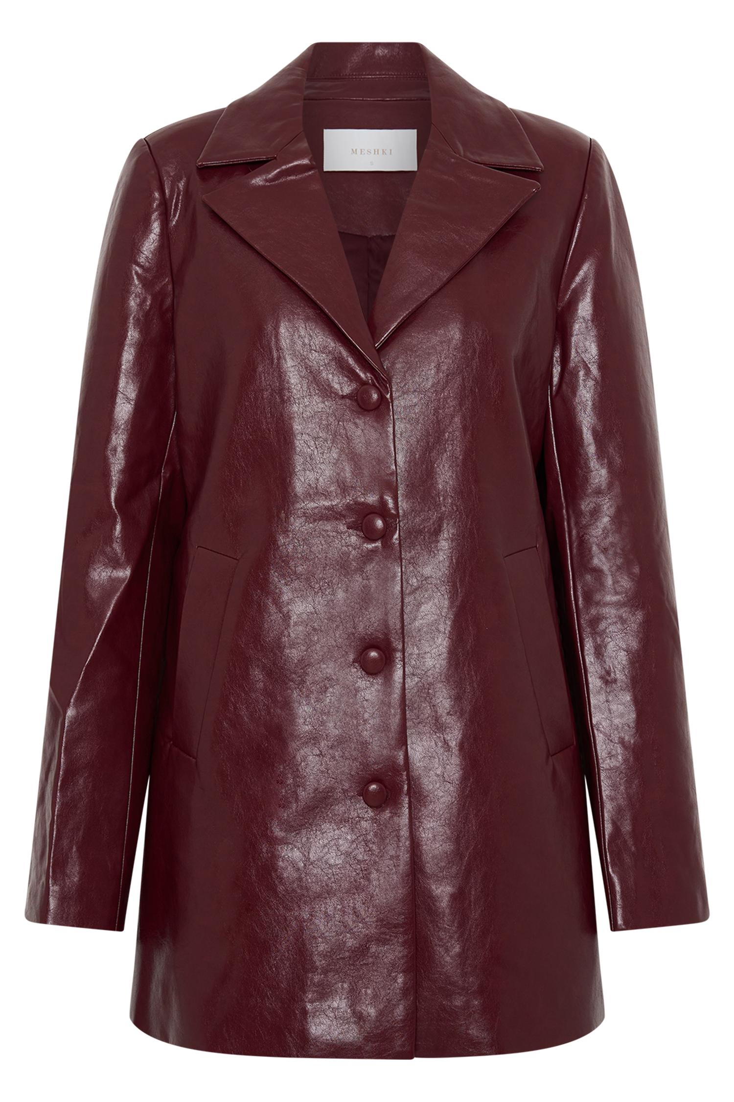 Deborah Faux Leather Coat - Cherry Red Product Image