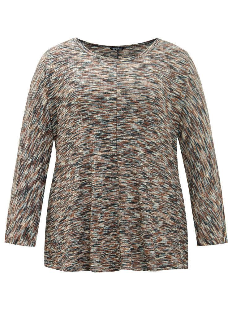 Rib Knit Contrast Drop Shoulder T-shirt Female Product Image