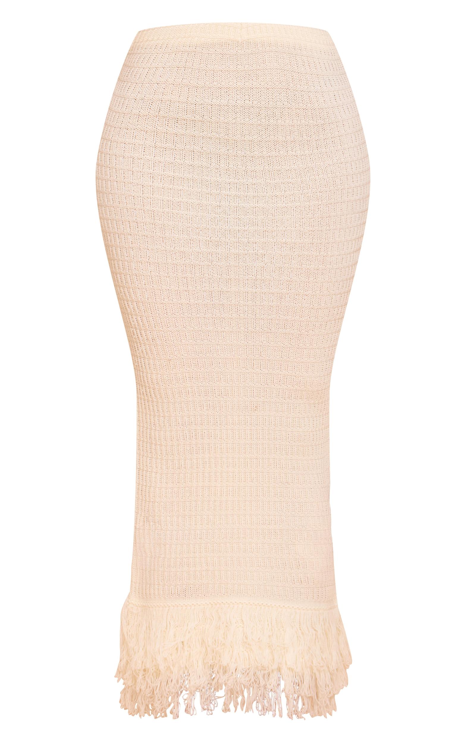 Petite Cream Fringe Edge Knit Maxi Skirt Product Image