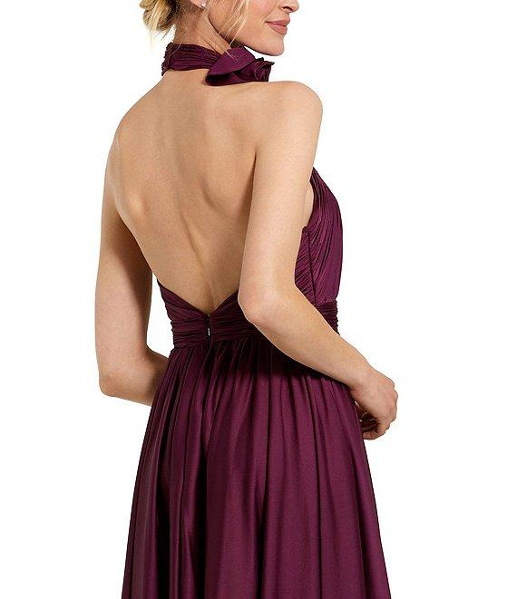 Mac Duggal Turtleneck Sleeveless Lined Thigh High Slit A-Line Open Back Detail Gown Product Image