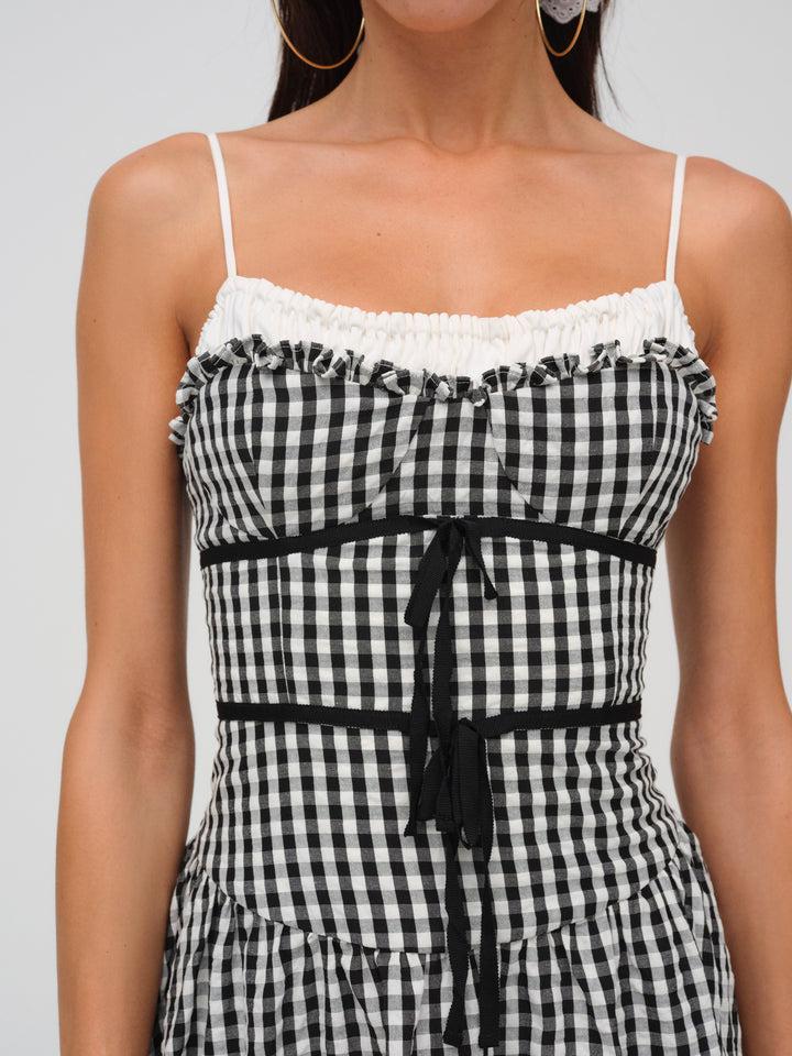 Georgia Gingham Midi Dress — Black Product Image