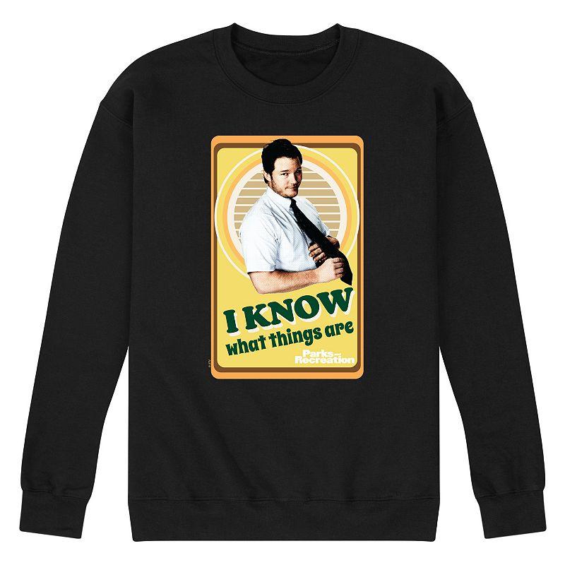 Mens Parks And Recs I Know What Things Fleece Sweatshirt Athletic Grey Product Image