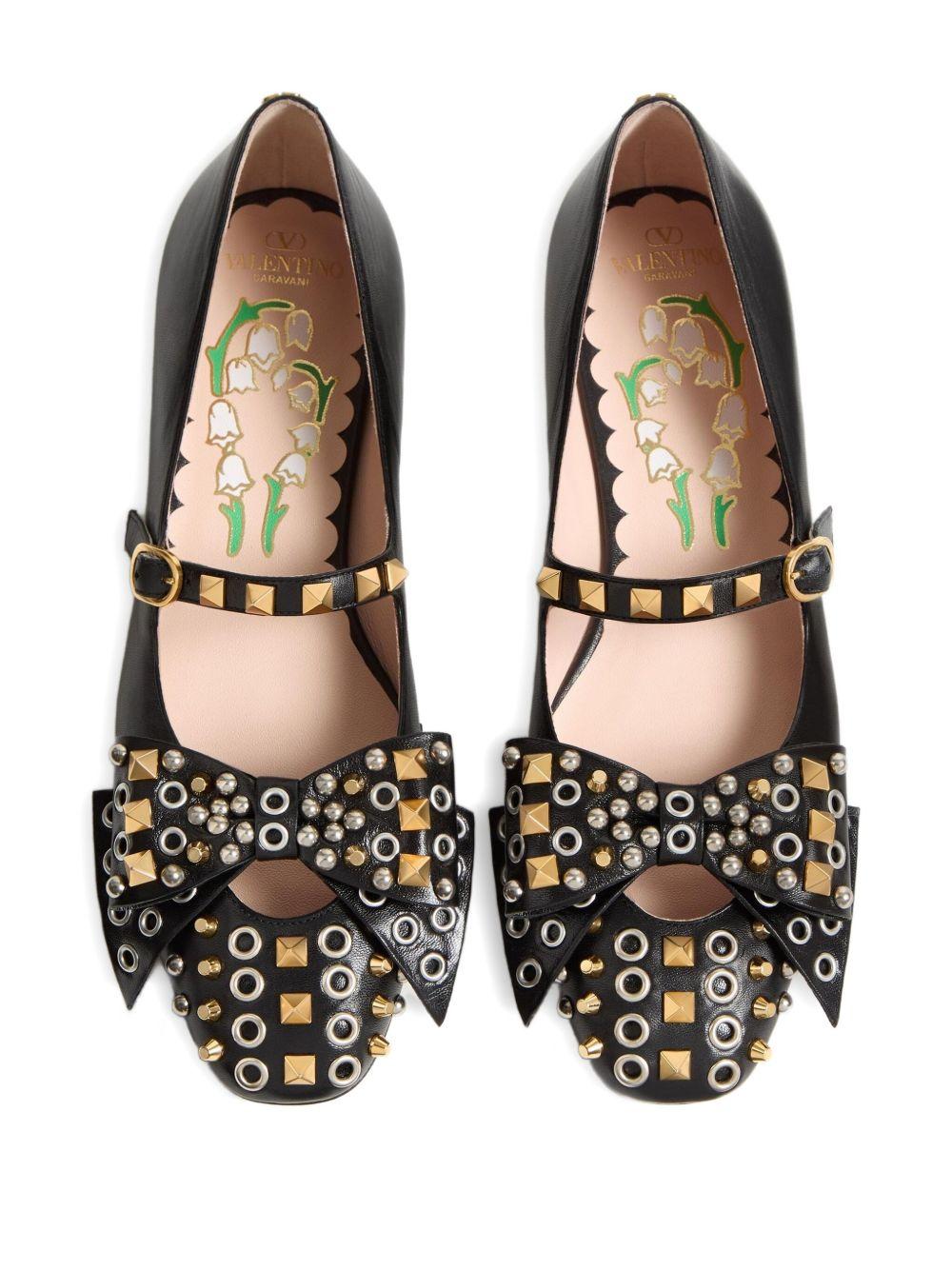 VALENTINO GARAVANI Mary-jane Bowow Ballerina In Kidskin With Studs Woman Black 35 In Multi Product Image