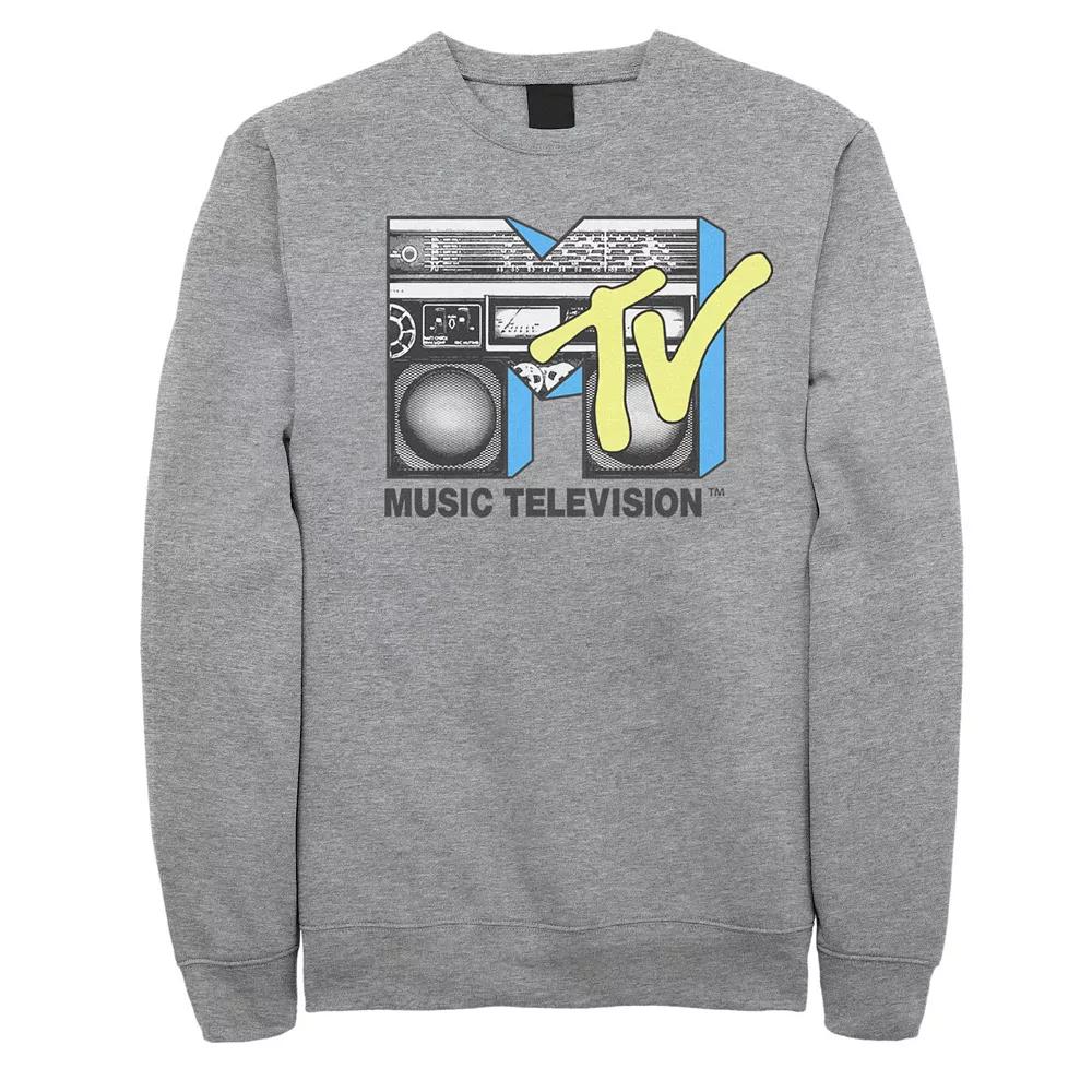 Men's MTV Logo Black And Yellow Boombox Sweatshirt, Size: XL, Athletic Grey Product Image