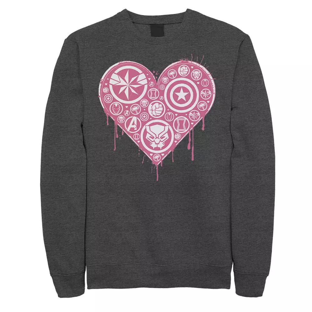 Men's Marvel Group Shot Logo Filled Heart Sweatshirt, Size: XXL, Grey Heather Product Image