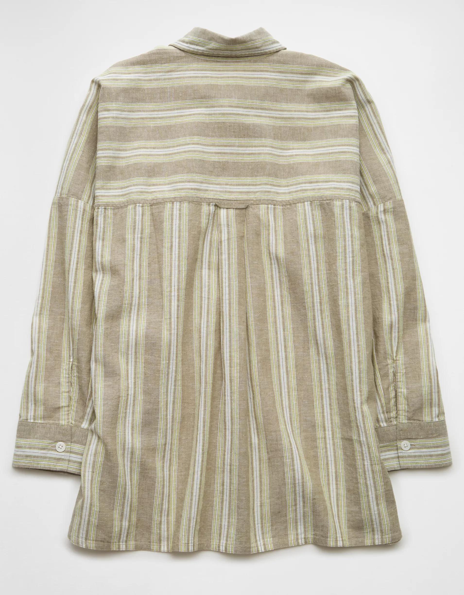 AE Go Big Linen-Blend Oversized Striped Shirt Product Image