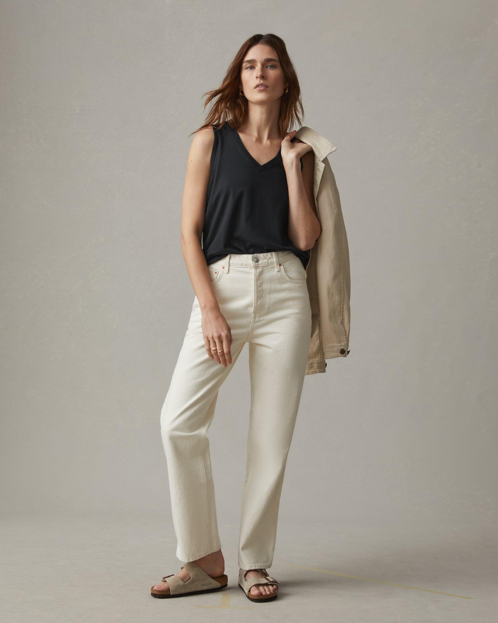 Women's Classic Cotton V-Neck Tank - Black Female Product Image