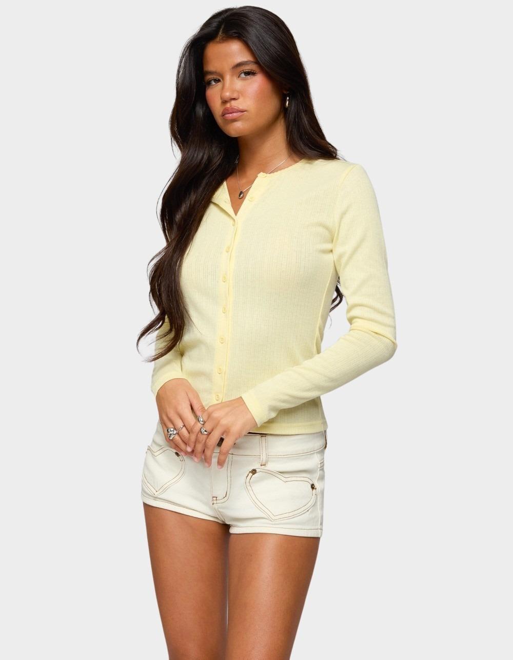 EDIKTED Maeva Button Up Pointelle Top - YELLOW Product Image