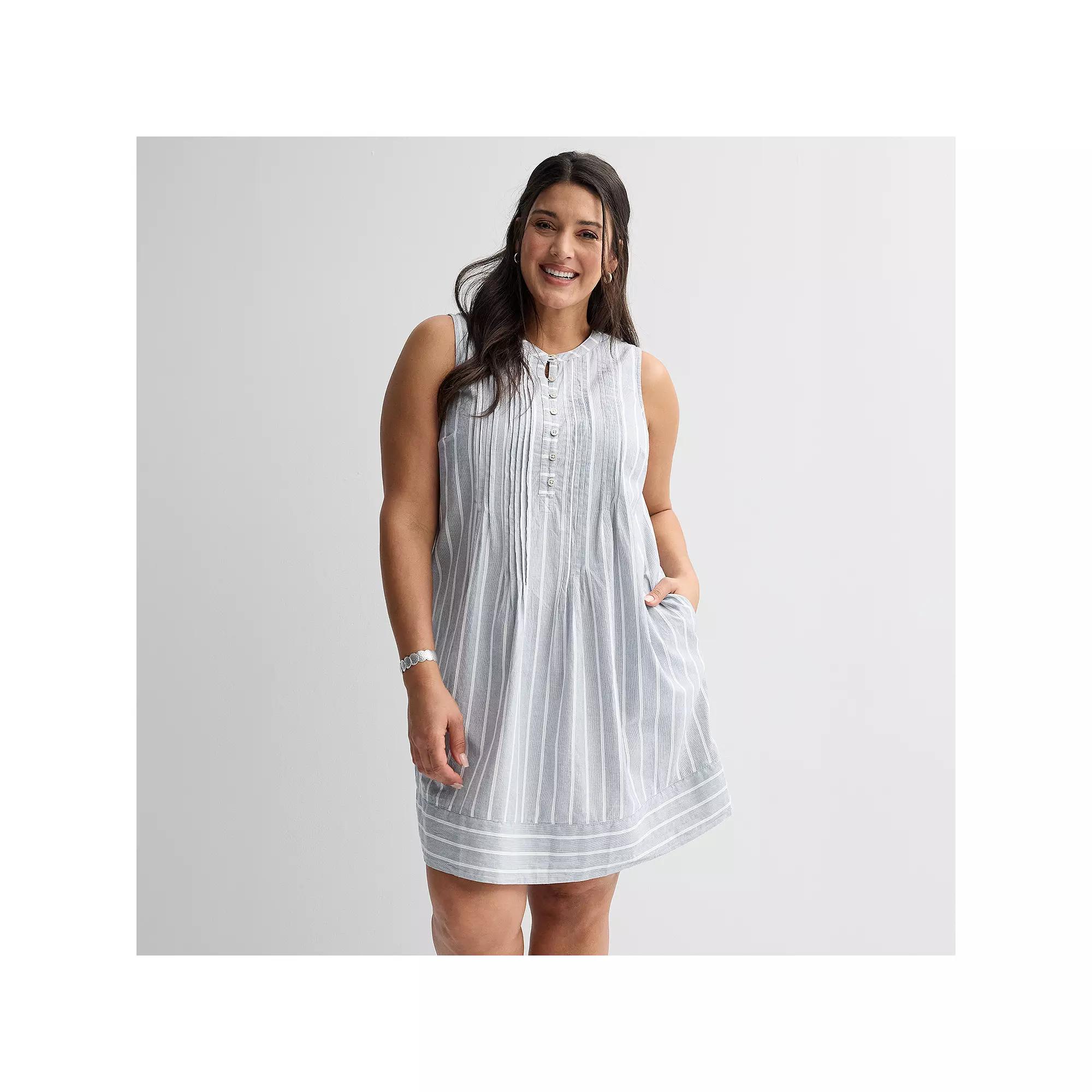 Plus Size Sonoma Goods For Life® Pintuck Dress, Women's, Size: 0X, Medium Blue Stripe Product Image