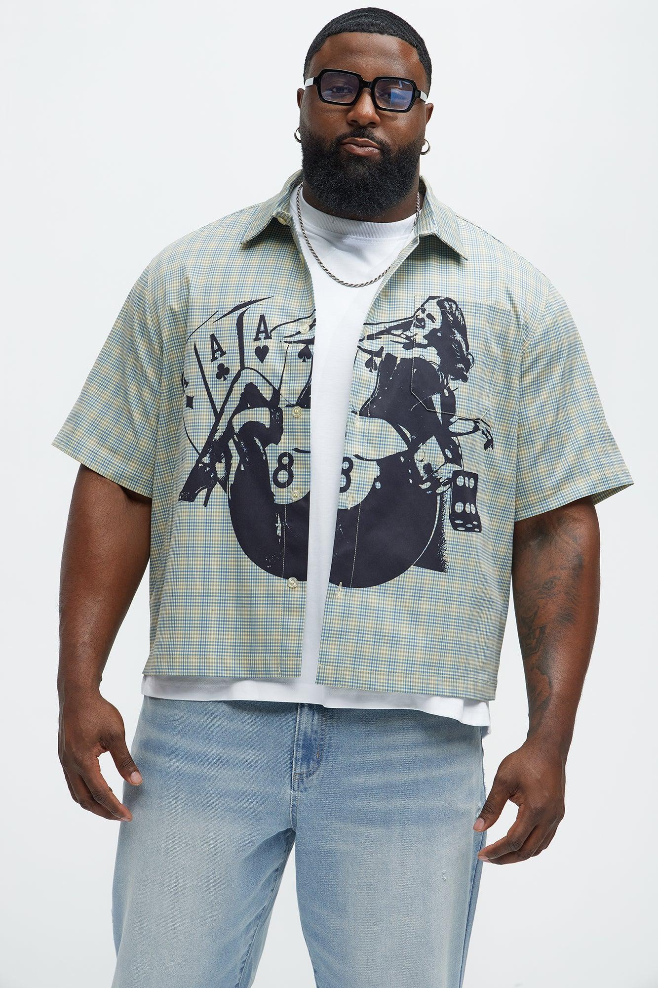 Cropped Pin Up Graphic Button Up Shirt - Green/combo Product Image