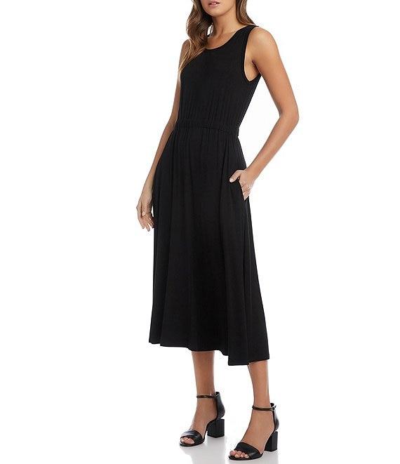 Karen Kane Sleeveless Cinched Waist Crew Neck Artisan Midi Dress Product Image