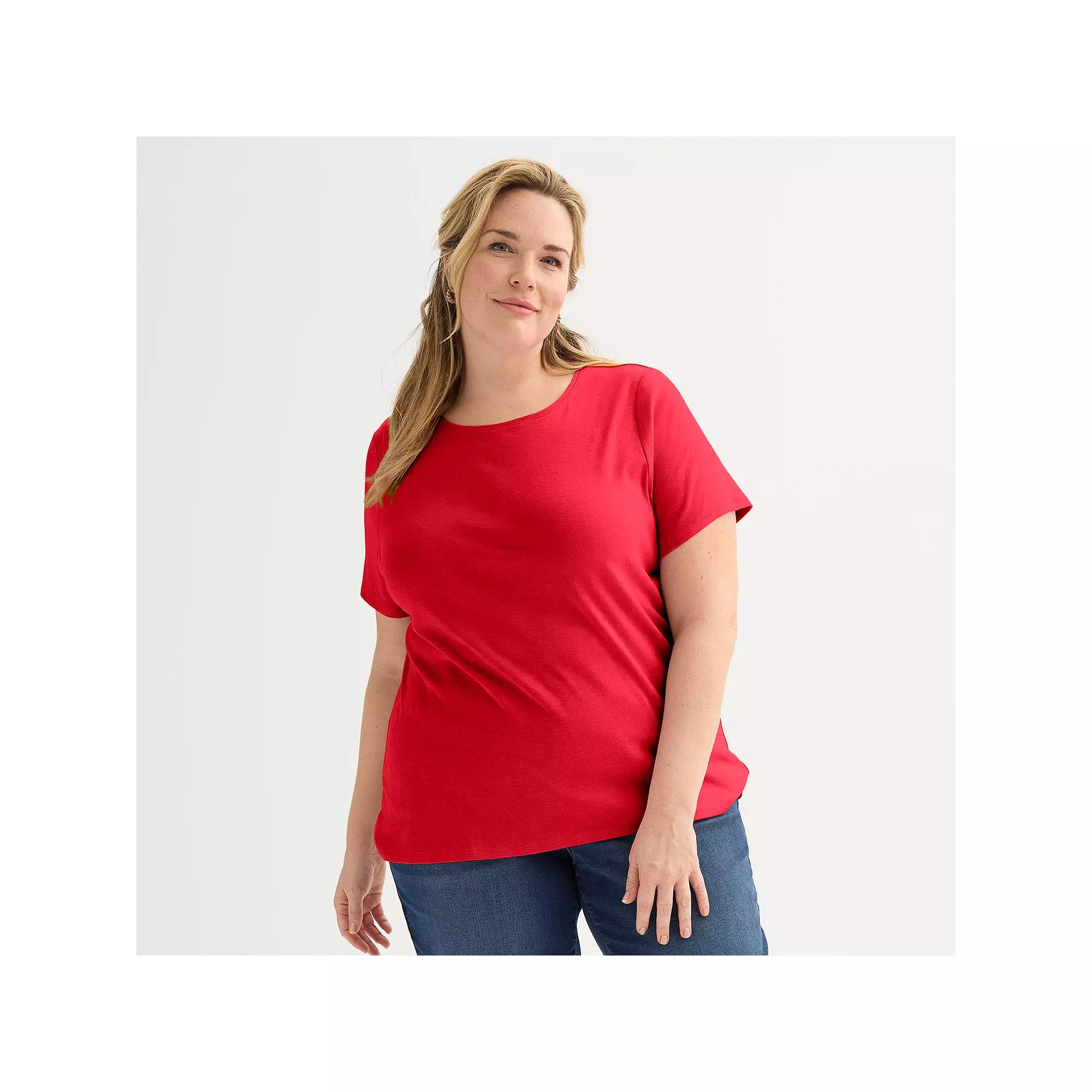 Plus Size Croft & Barrow® Essential Crewneck Top, Women's, Size: 0X, Chicago Red Product Image