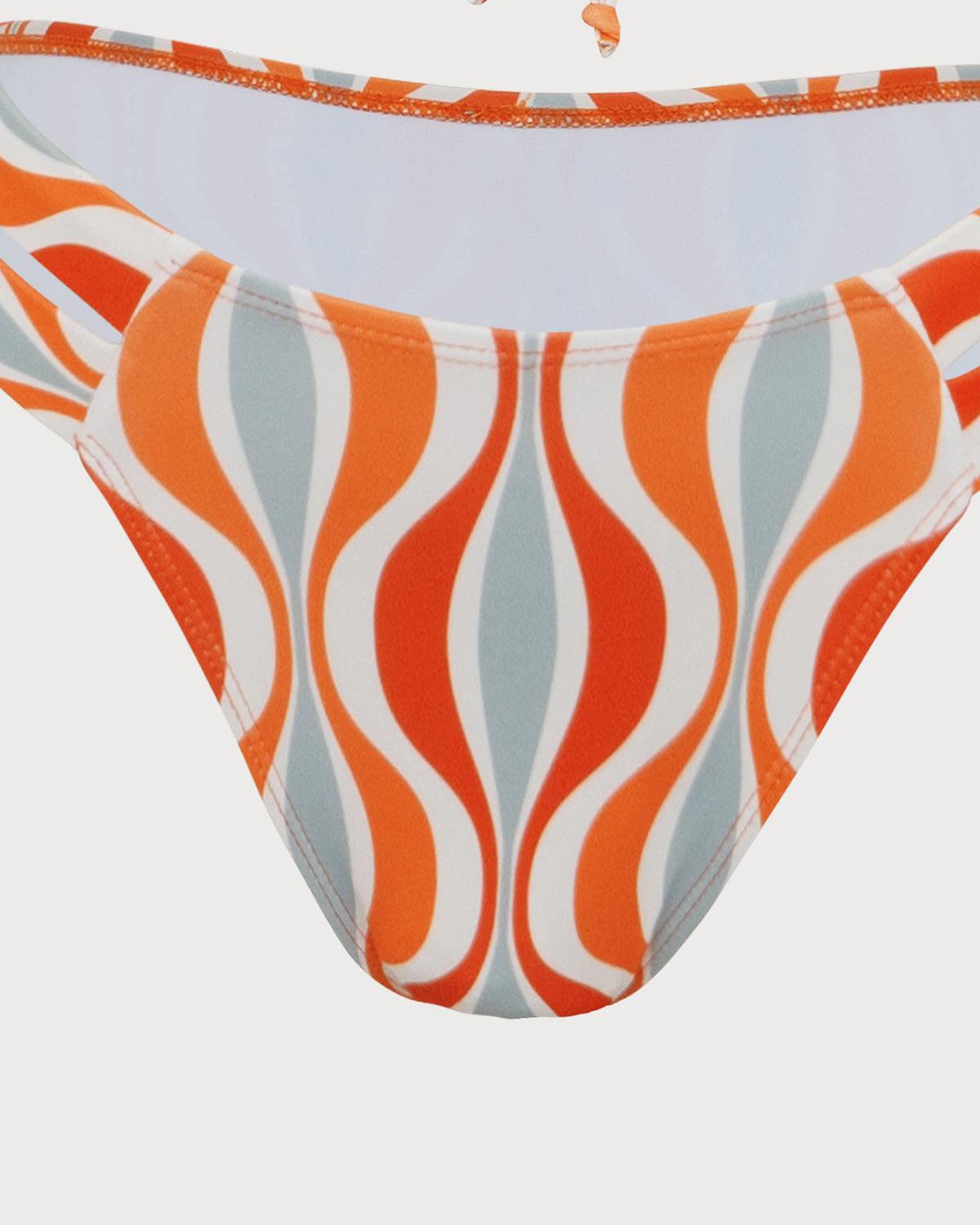 Orange Knitted Wave Print Bikini Set Product Image