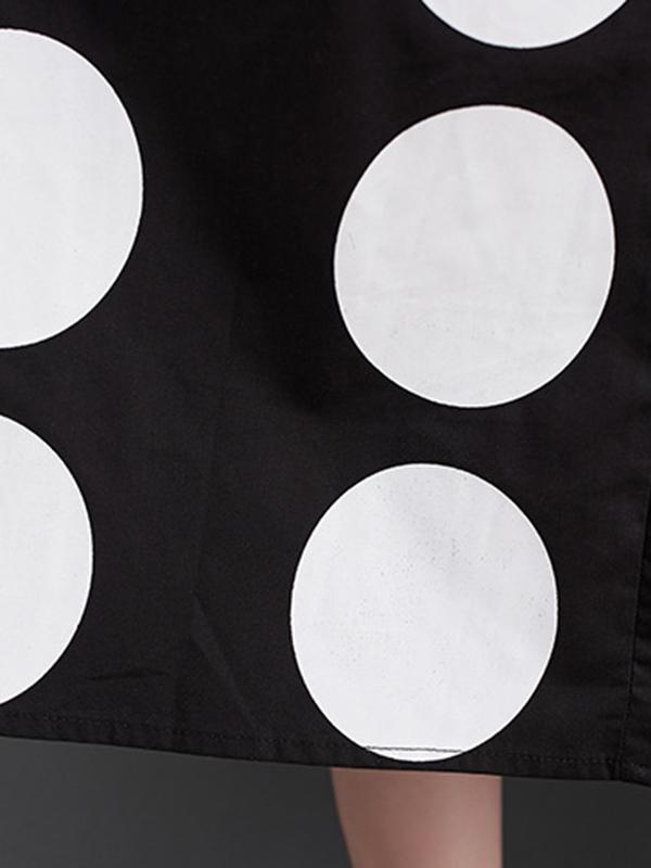 A-Line Loose Buttoned Pockets Polka Dot Printed Lapel Midi Dresses Product Image