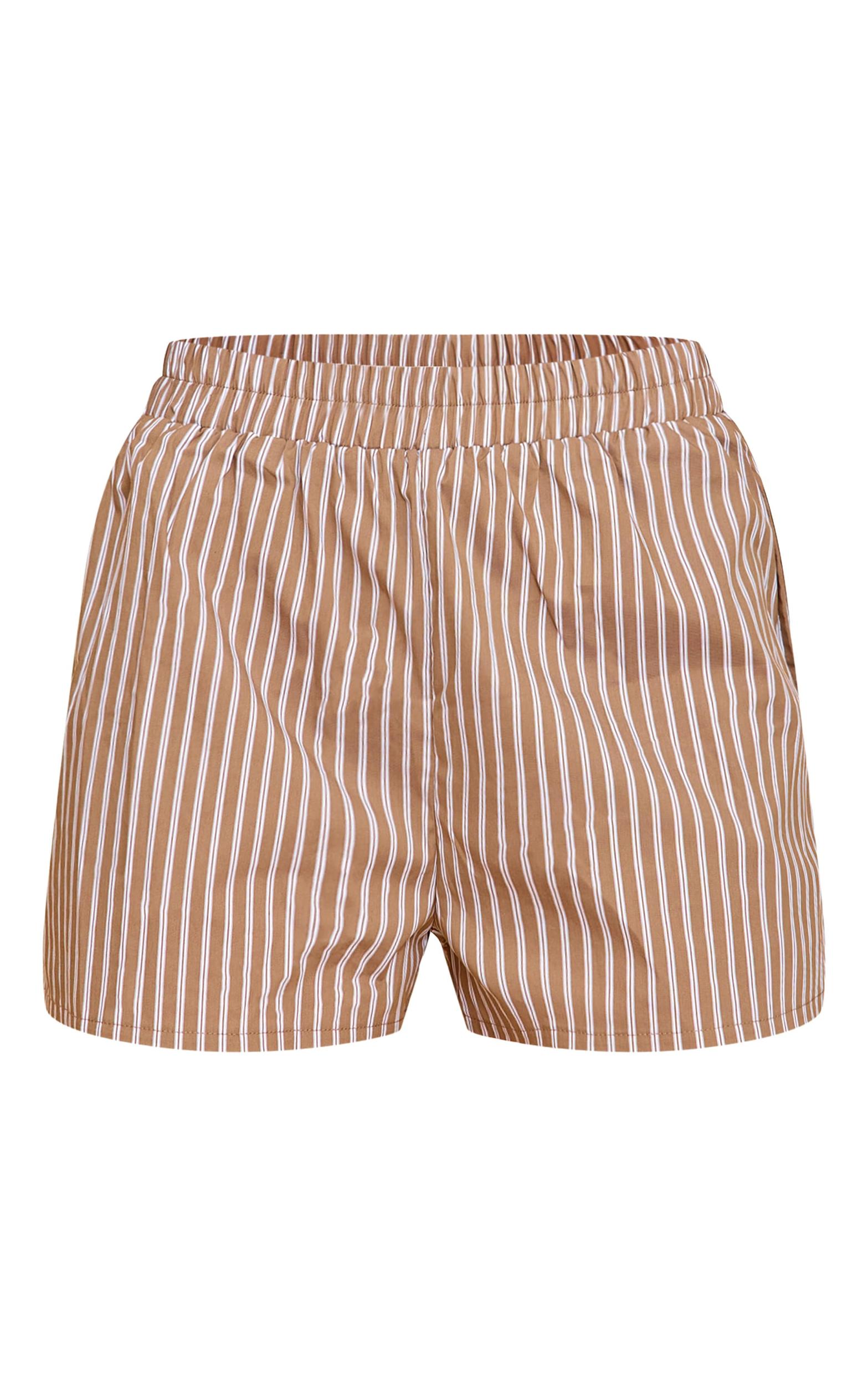 Olive Pinstripe Woven Elastic Waist Floaty Shorts Product Image