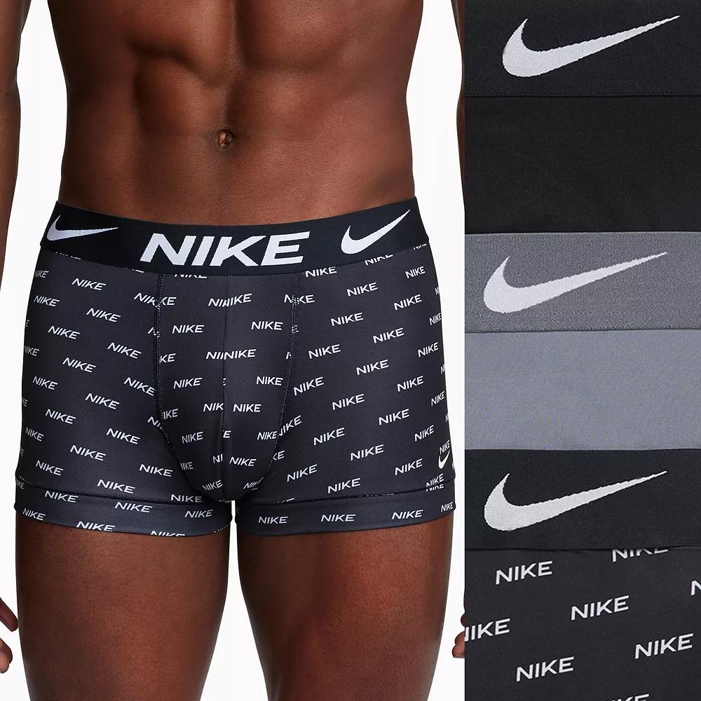 Men's Nike Dri-FIT Essential 3-pack Microfiber Trunks, Size: Medium, Nike Logo Grey Black Product Image