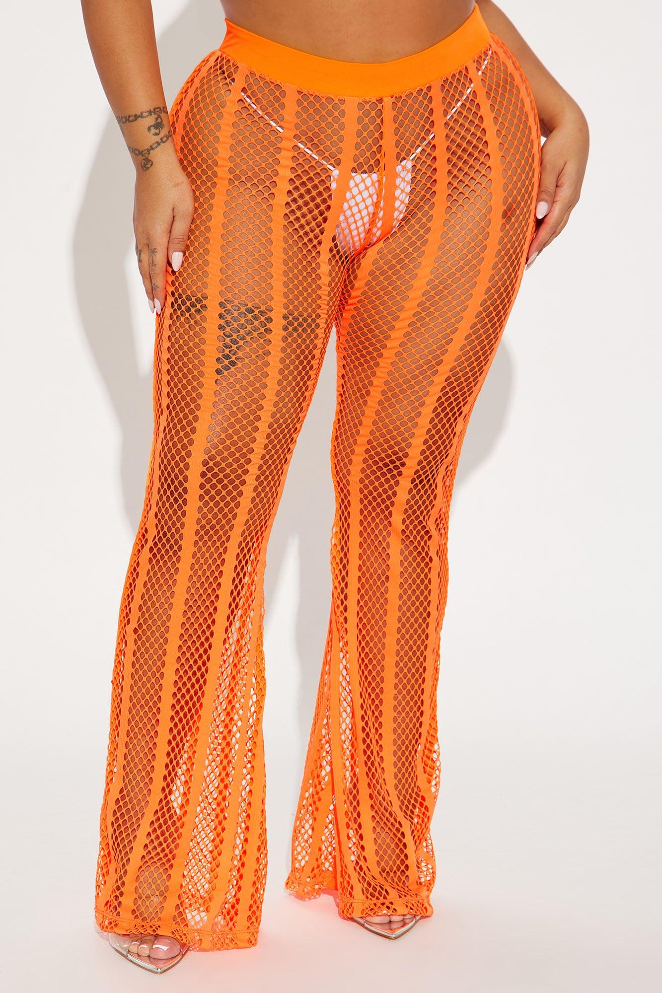 Summer Party Starter Fishnet Cover Up Pants - Orange Product Image