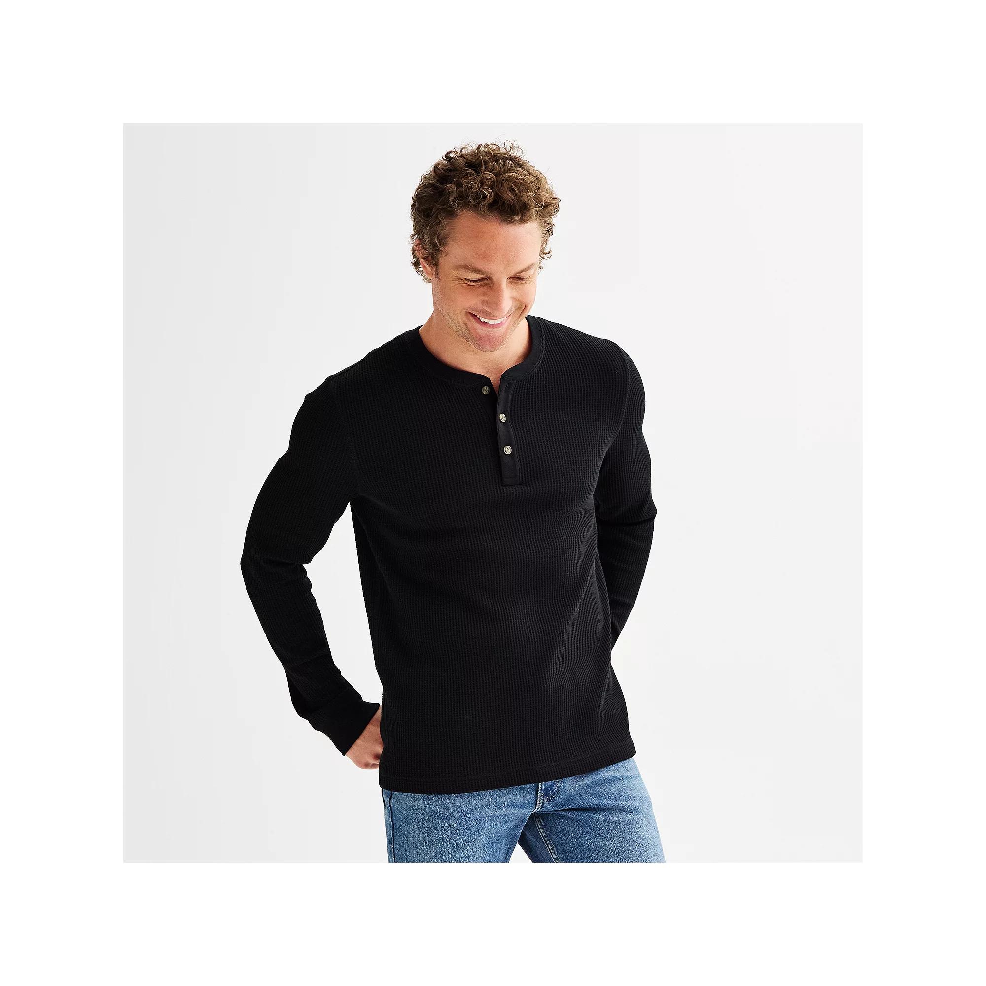 Men's Sonoma Goods For Life® Long Sleeve Waffle Henley Tee, Size: XXL, Infantry Green Product Image