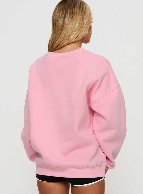 Princess Polly Classic Crew Neck Sweatshirt Bubble Text Pink Product Image