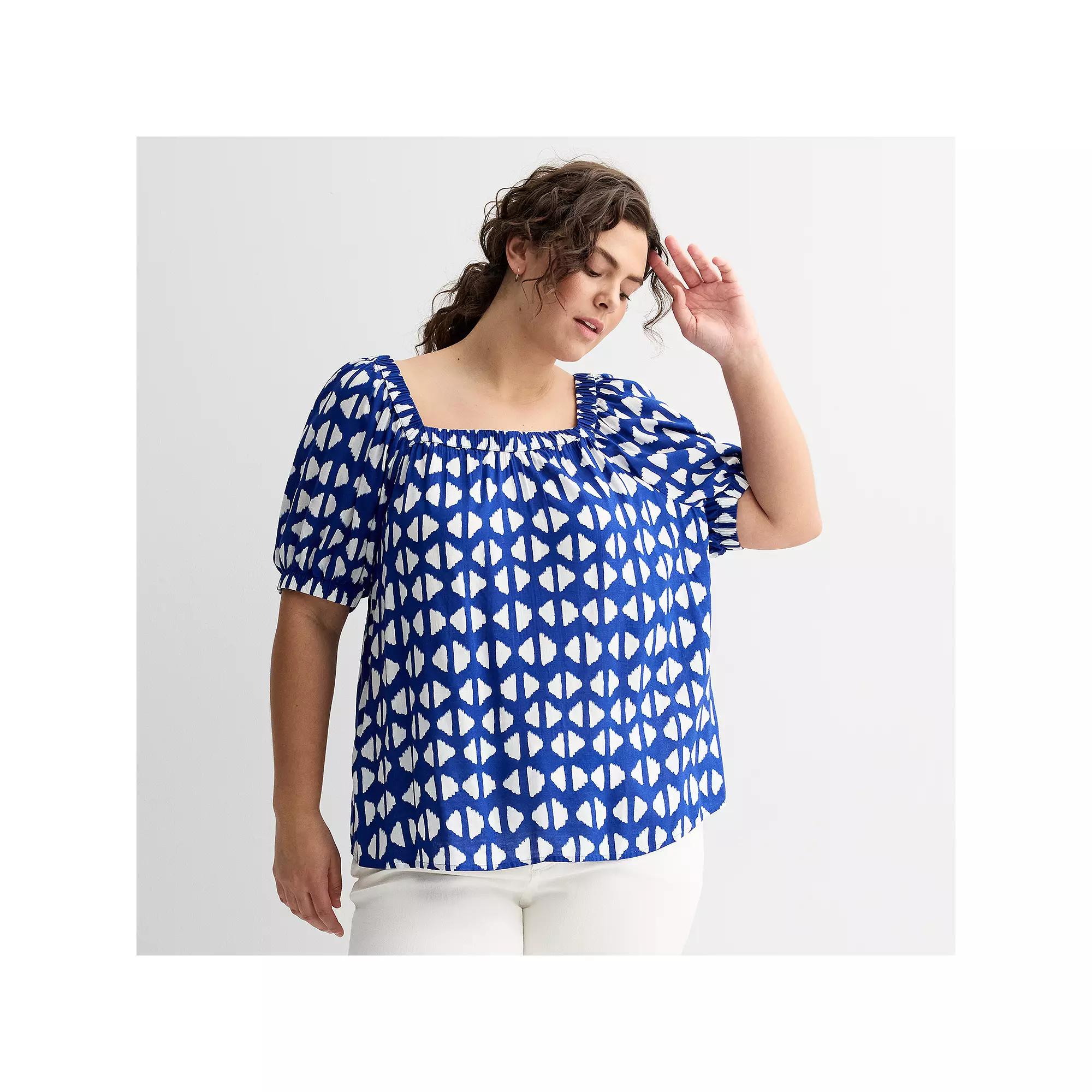 Plus Size Sonoma Goods For Life® Squareneck Peasant Top, Women's, Size: 2XL, Blue Triangle Geo Product Image