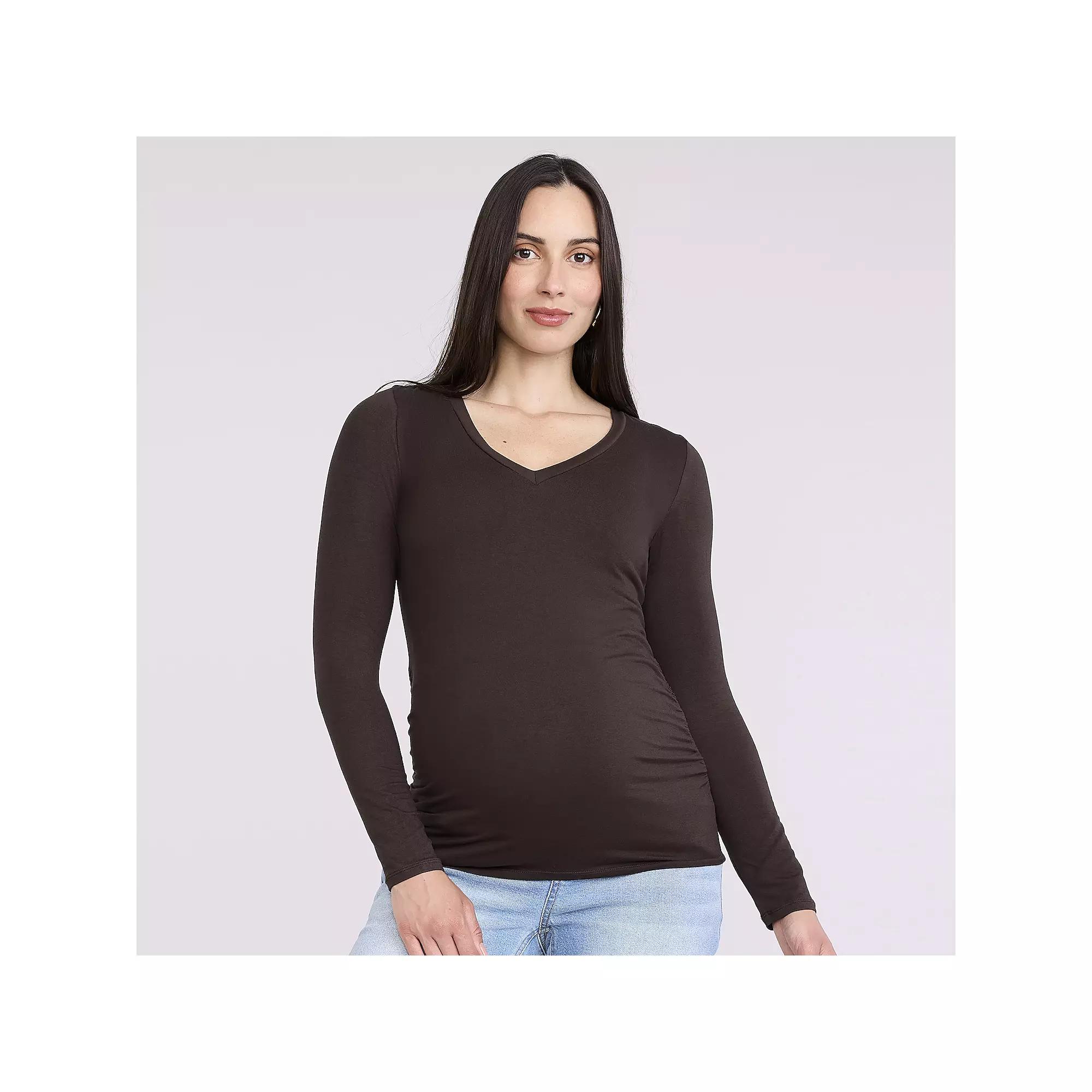 Maternity Motherhood® V-Neck Side Ruched Long Sleeve Tee, Women's,  Product Image