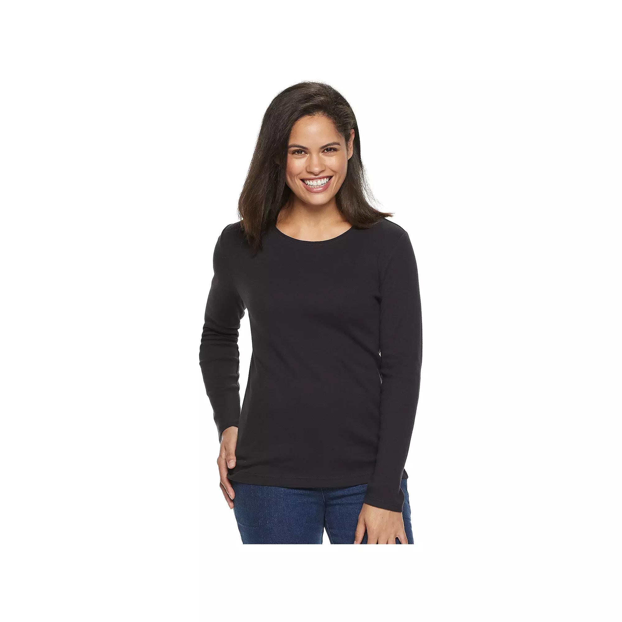 Petite Croft & Barrow® Crewneck Long-Sleeve Tee, Women's,  Product Image