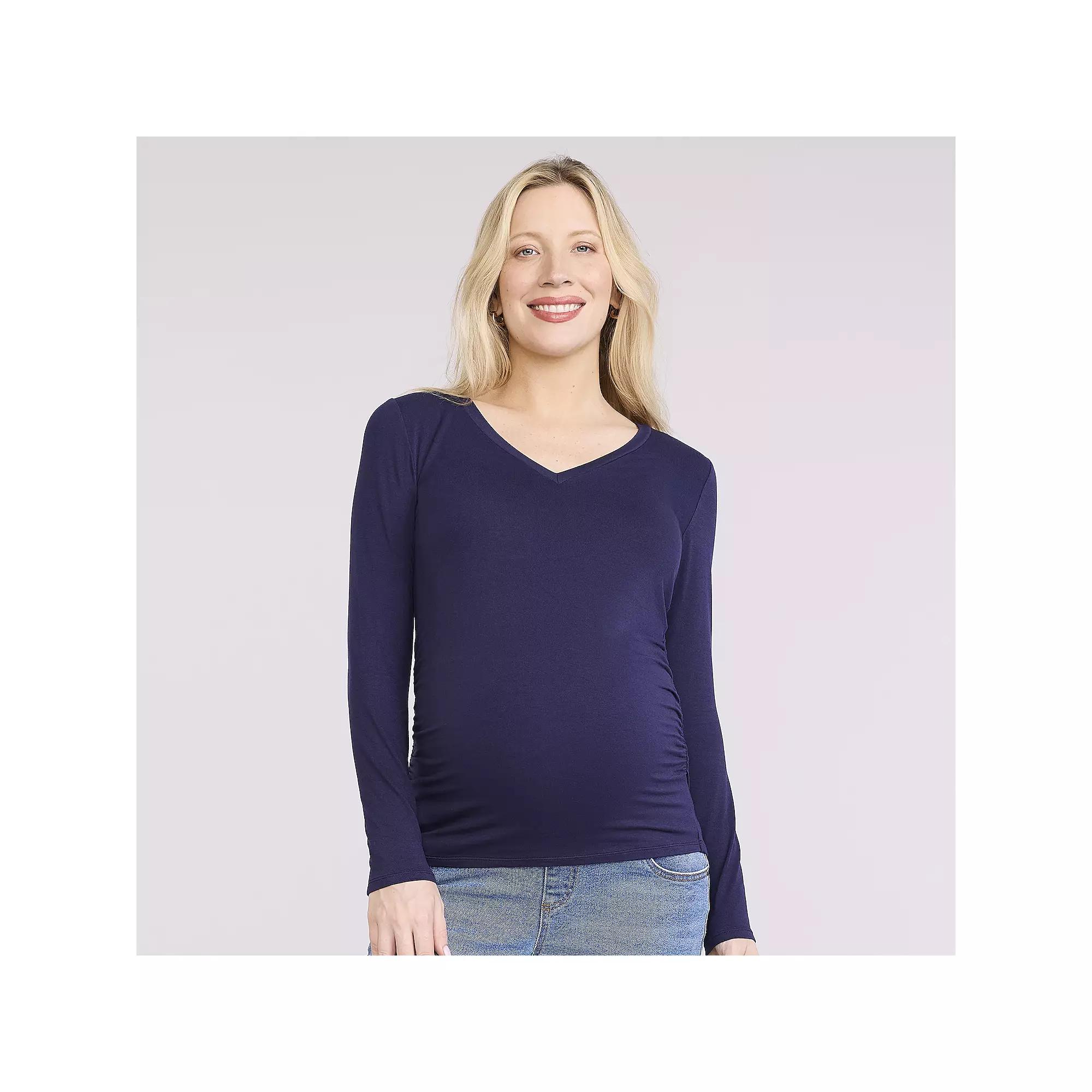 Maternity Motherhood® V-Neck Side Ruched Long Sleeve Tee, Women's,  Product Image
