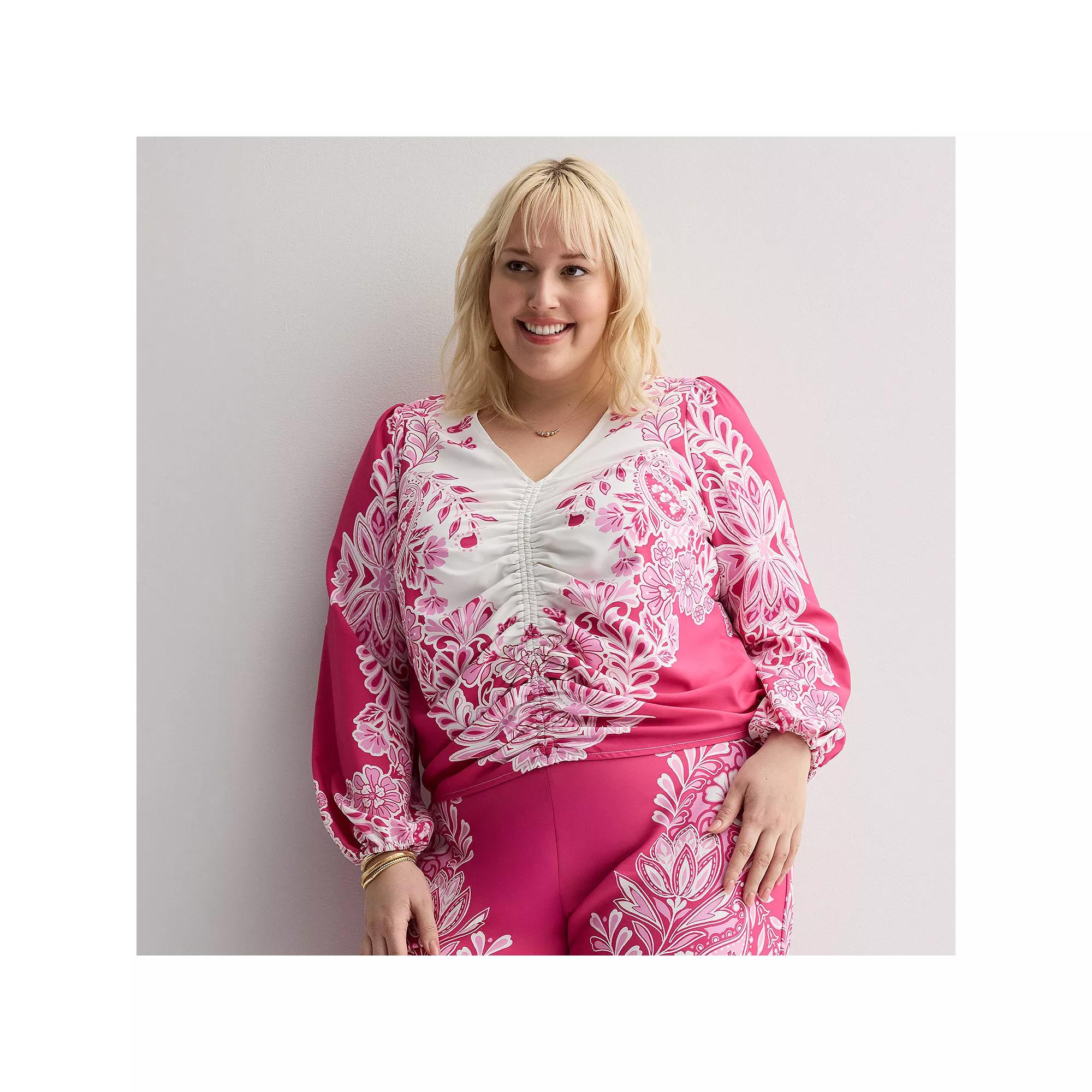 Plus Size INTEMPO™ Cinched Middle Top, Women's, Size: 2XL, Pink Product Image