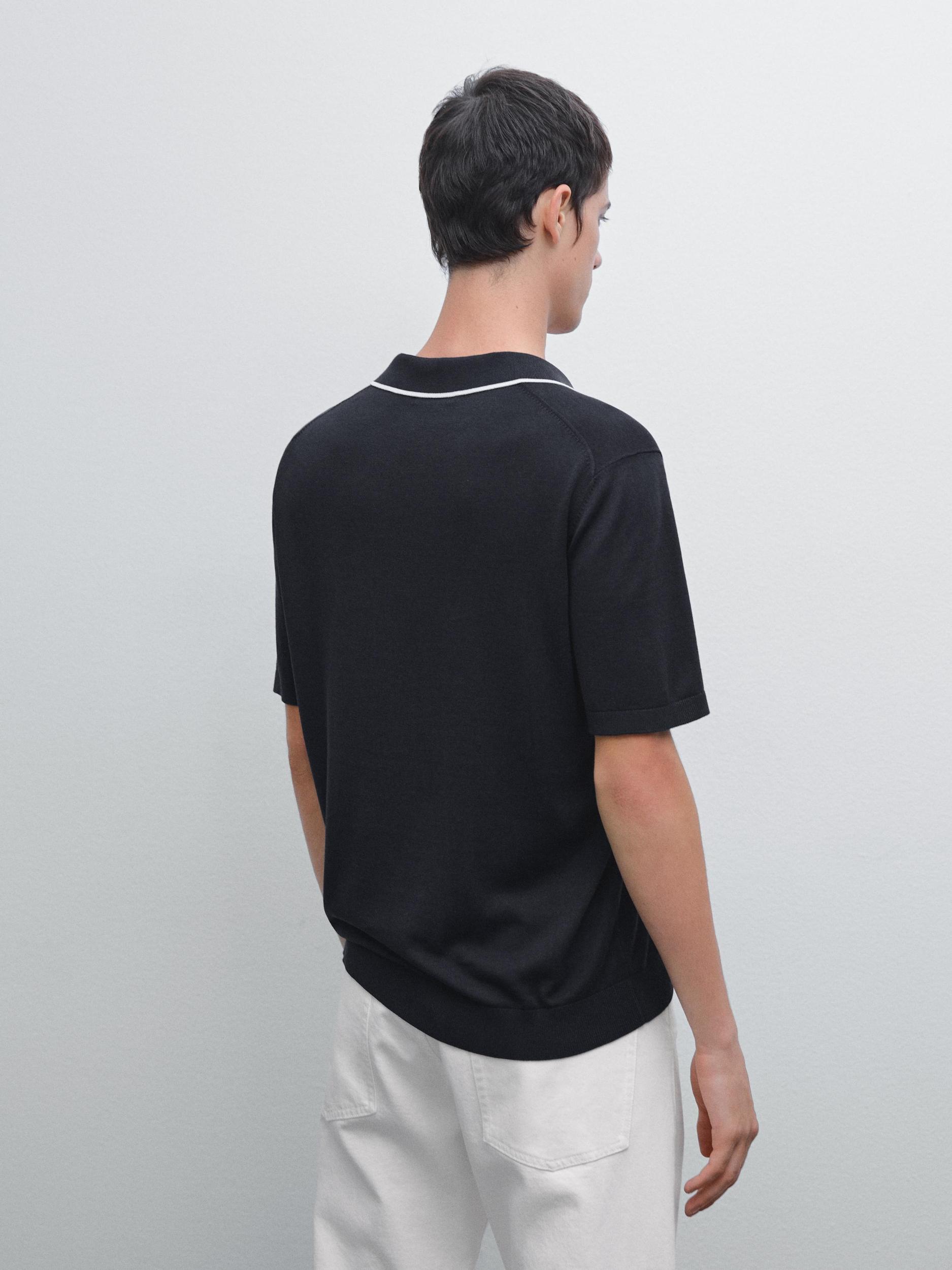 Knit polo shirt with coloured collar detail Product Image
