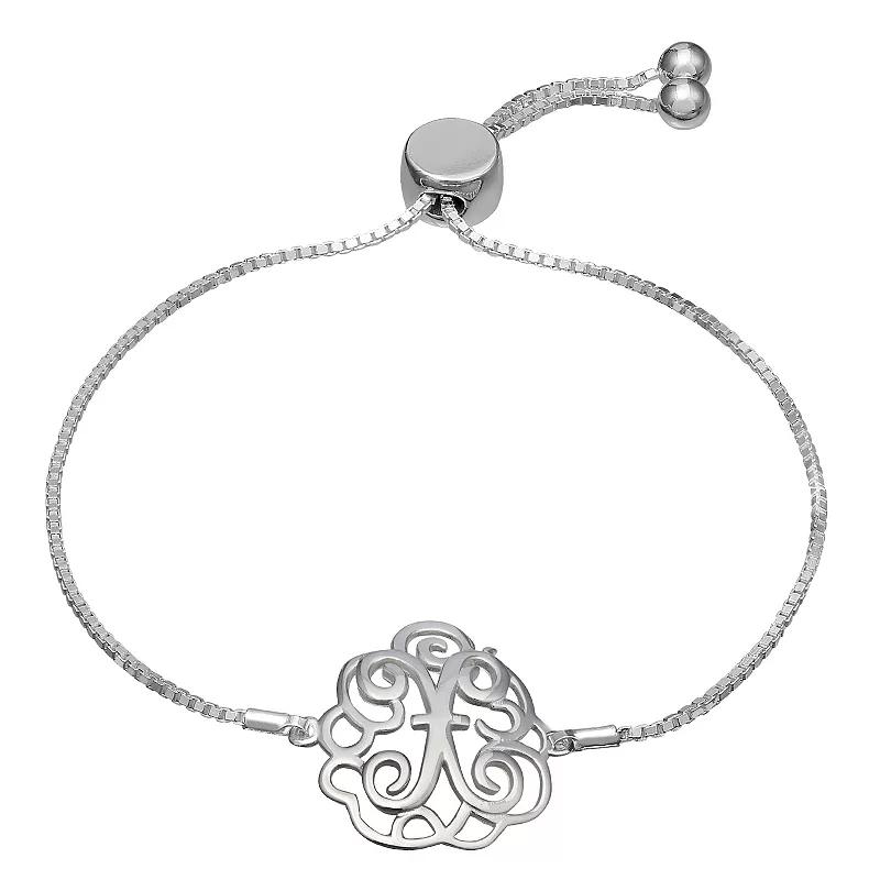 PRIMROSE Sterling Silver Monogram Initial Adjustable Bracelet, Women's, Sterling F Product Image