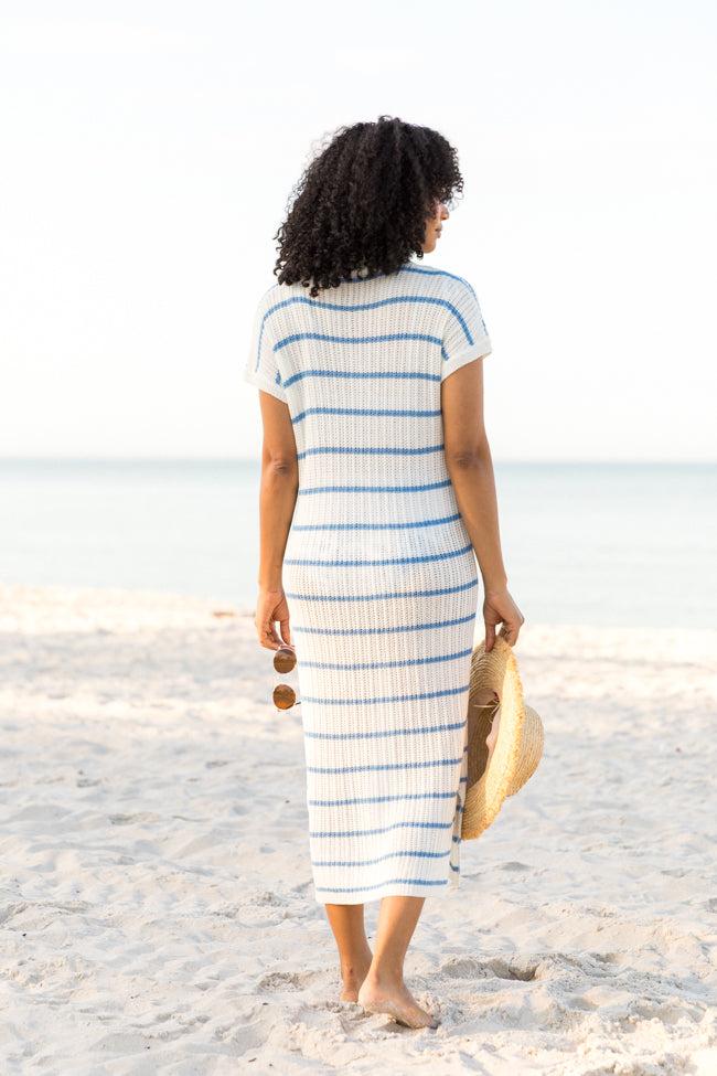 Sunset Sail Blue Striped Knit Coverup Midi Dress FINAL SALE Product Image