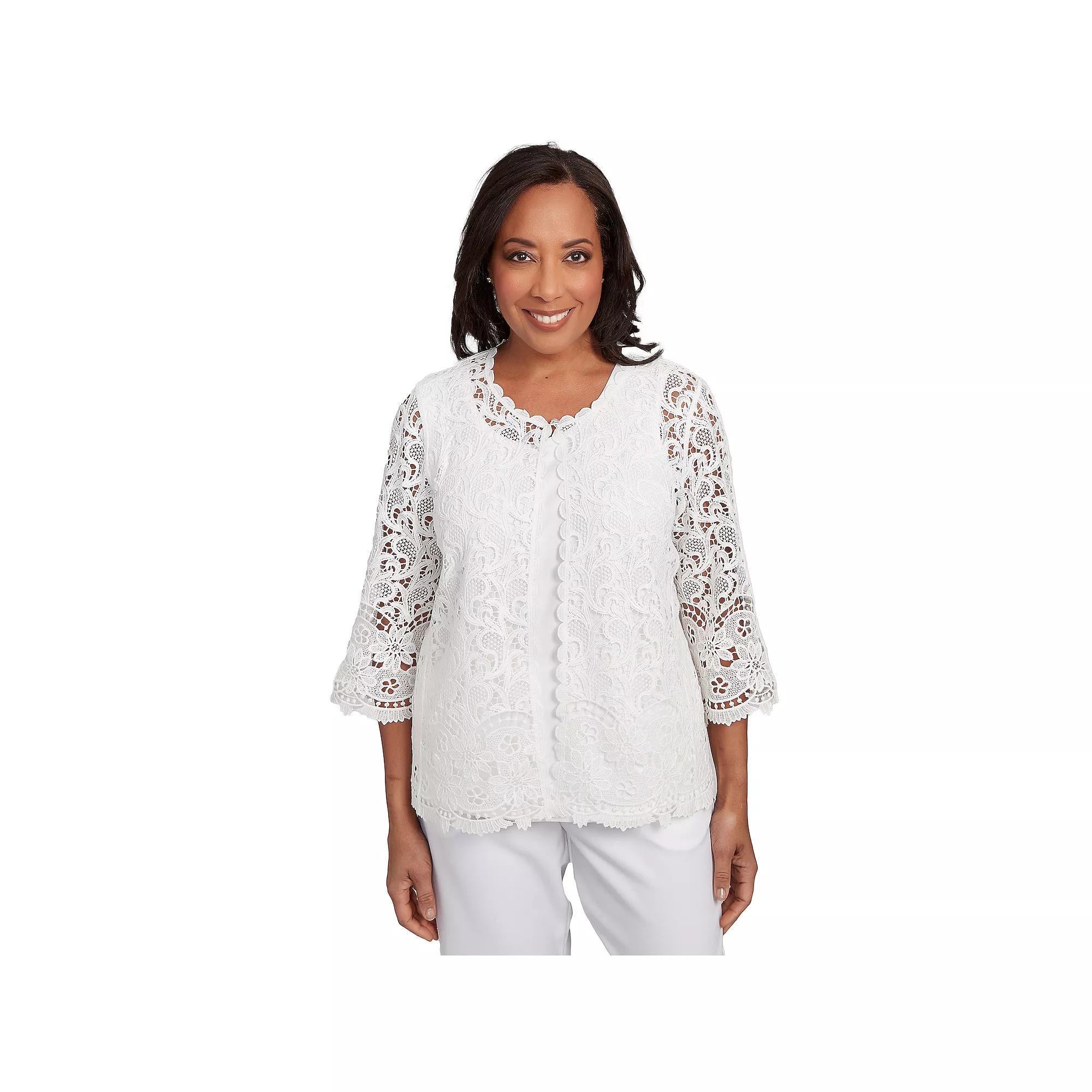 Petite Alfred Dunner Embellished Lace Two-in-One Top, Women's, Size: Medium Petite, Oyster Product Image