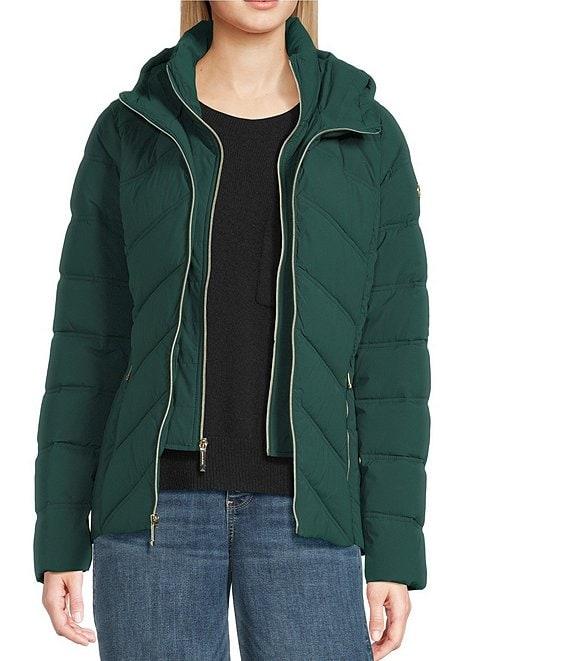 MICHAEL Michael Kors Quilted Stand Collar Hooded Water Resistant Zip Front Down Puffer Jacket Product Image