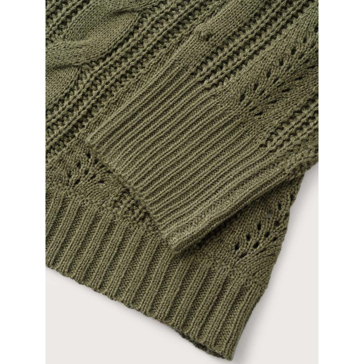 Plus Size Solid Round Neck Cable Knit Pullover ArmyGreen Women Leisure Long Sleeve Round Neck Casual Pullovers BloomChic 26/4X Product Image