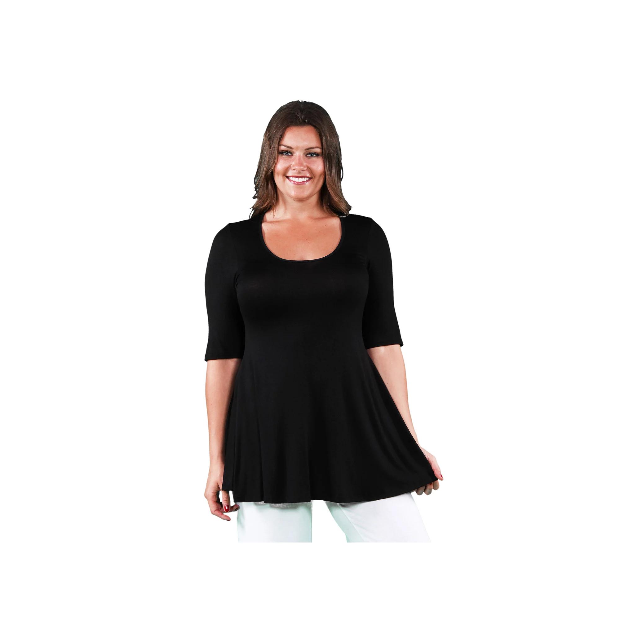 Plus Size 24Seven Comfort Apparel Elbow Swing Tunic Top, Womens Green Product Image
