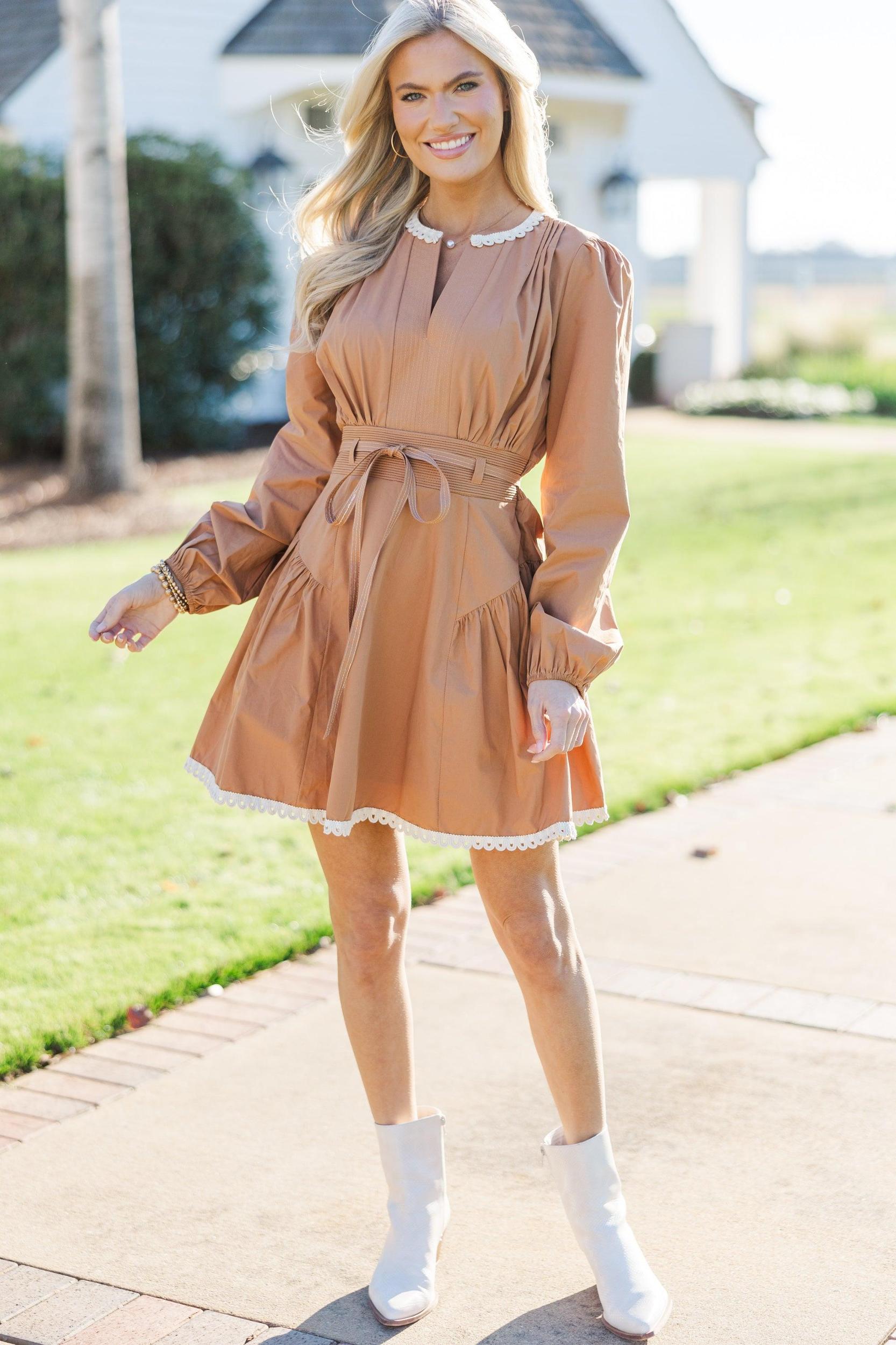 Just What You See Mocha Brown Crochet Dress Female Product Image