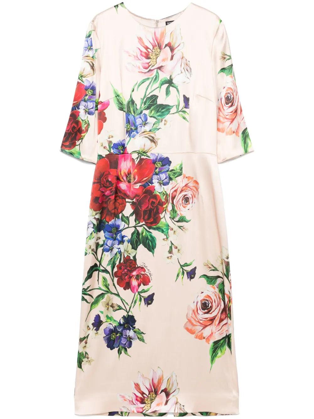 DOLCE & GABBANA Women Flower Print Midi Dress In Neutral Product Image