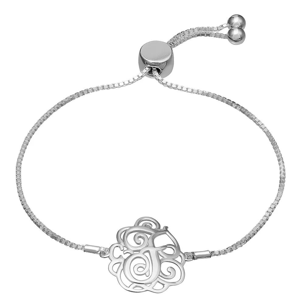 PRIMROSE Sterling Silver Monogram Initial Adjustable Bracelet, Women's, Sterling F Product Image