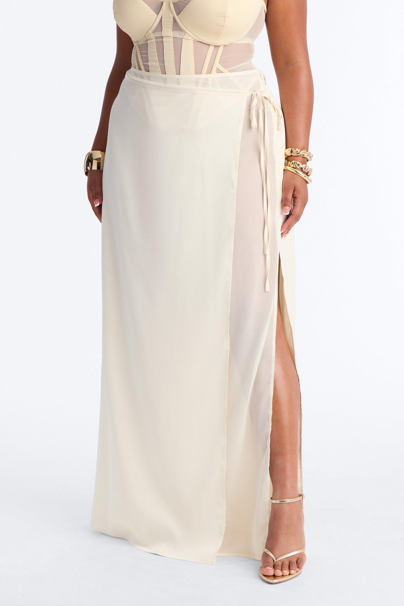 Phoebe Satin Wrap Maxi Skirt - Ivory Female Product Image