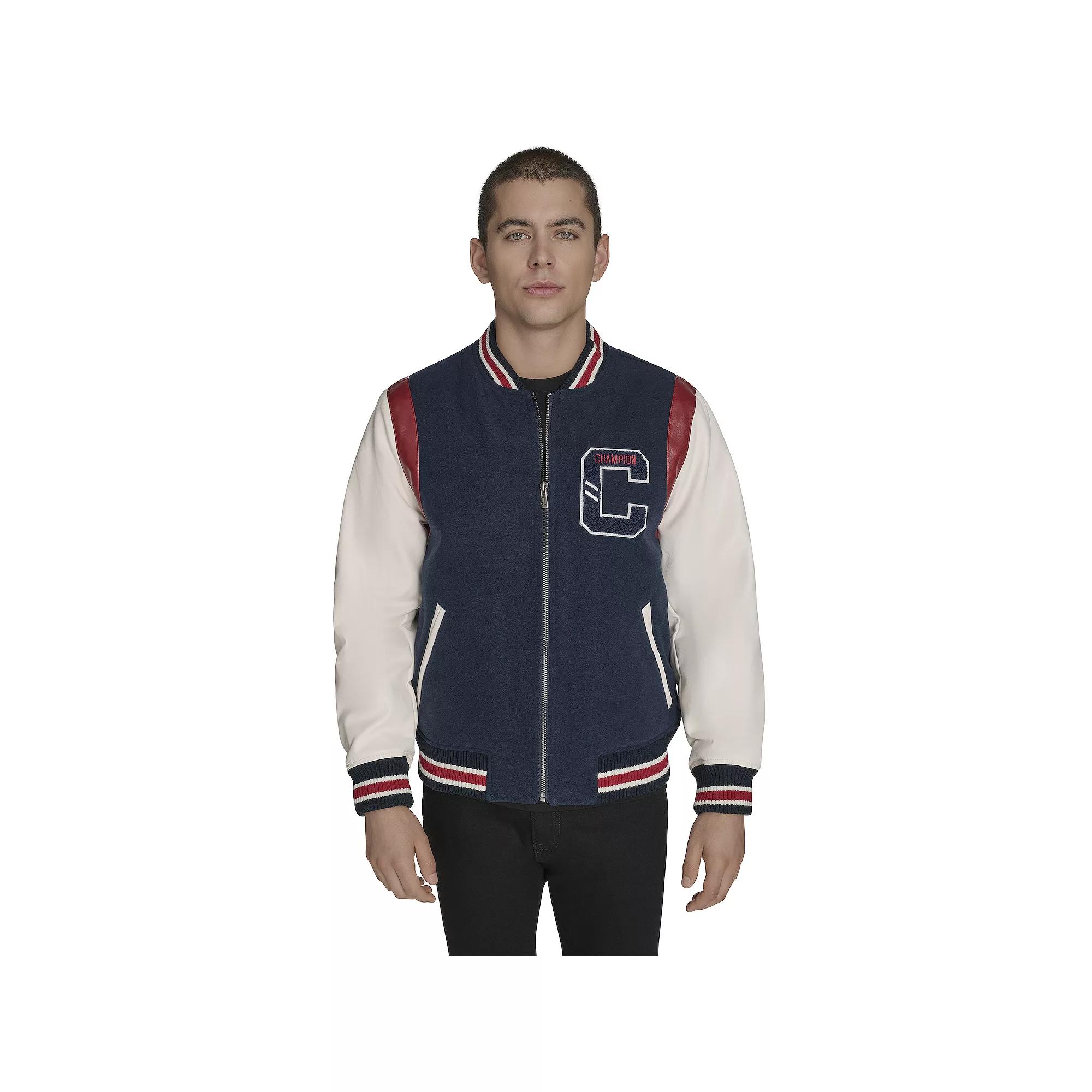 Men's Champion® Mixed Media Varsity Jacket with Patches,  Product Image