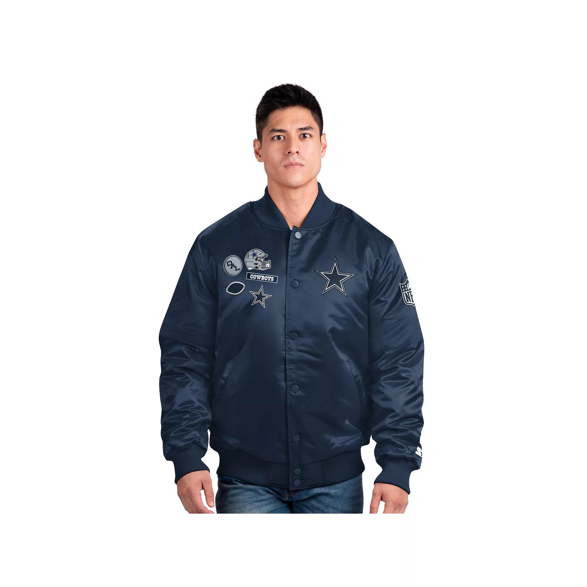 Men's Starter Navy Dallas Cowboys Exclusive Satin Full-Snap Varsity Jacket,  Product Image