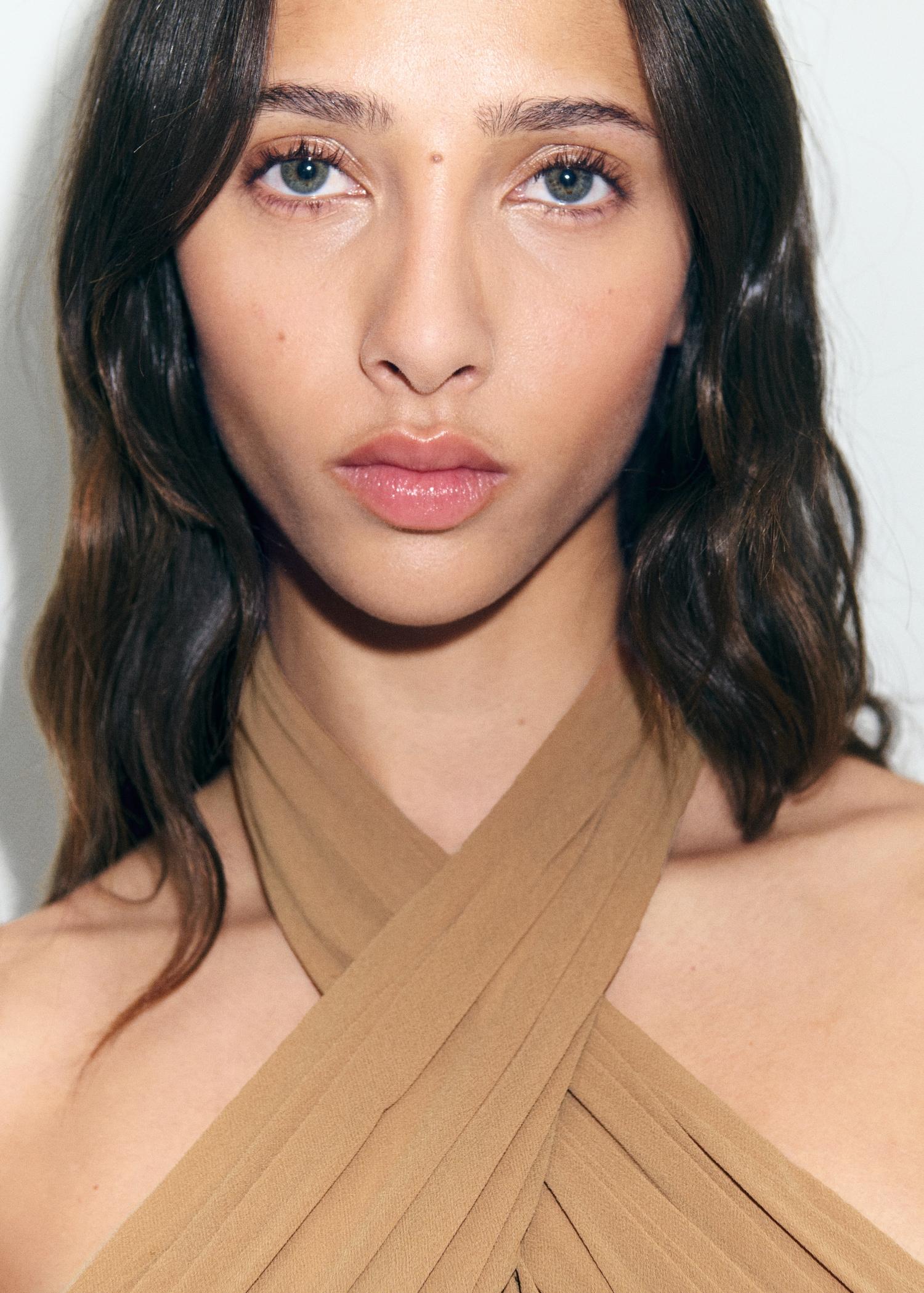 Long semi-transparent dress with crossed neckline - Women | MANGO USA Product Image