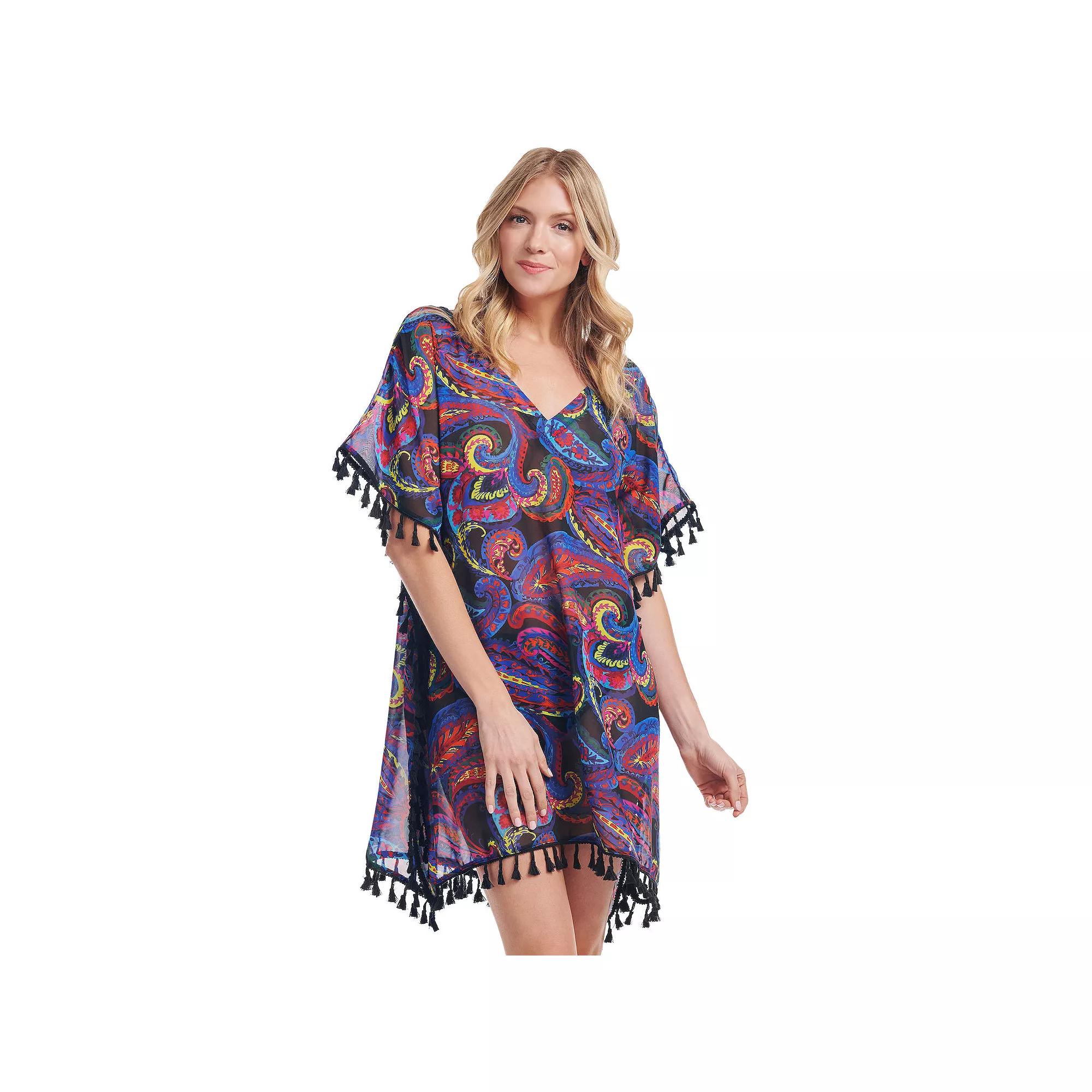 Women's Mazu French Paisley Tassel Kaftan Swim Coverup, Size: XL, Black Product Image
