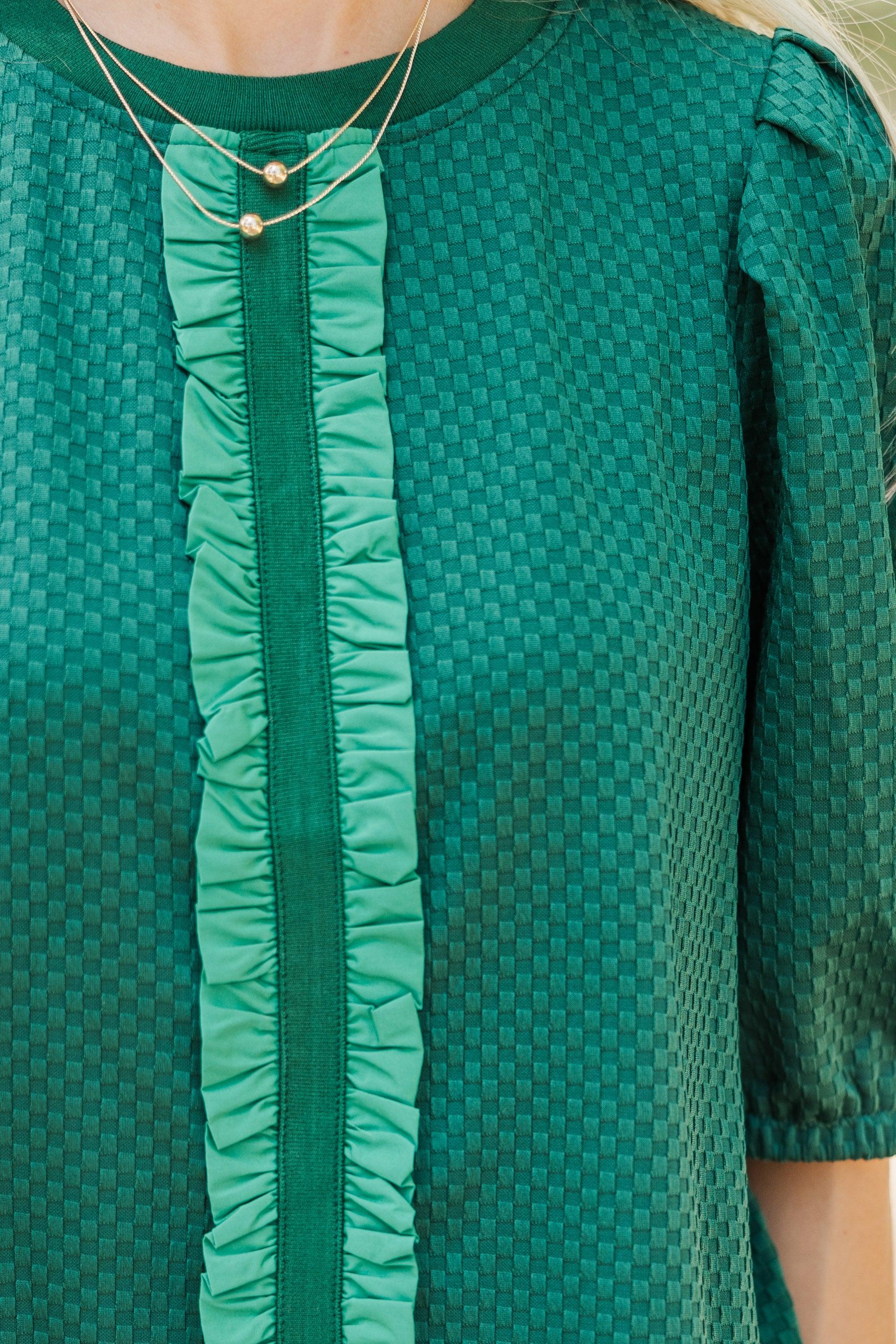 Keep It Up Emerald Green Textured Blouse Female Product Image