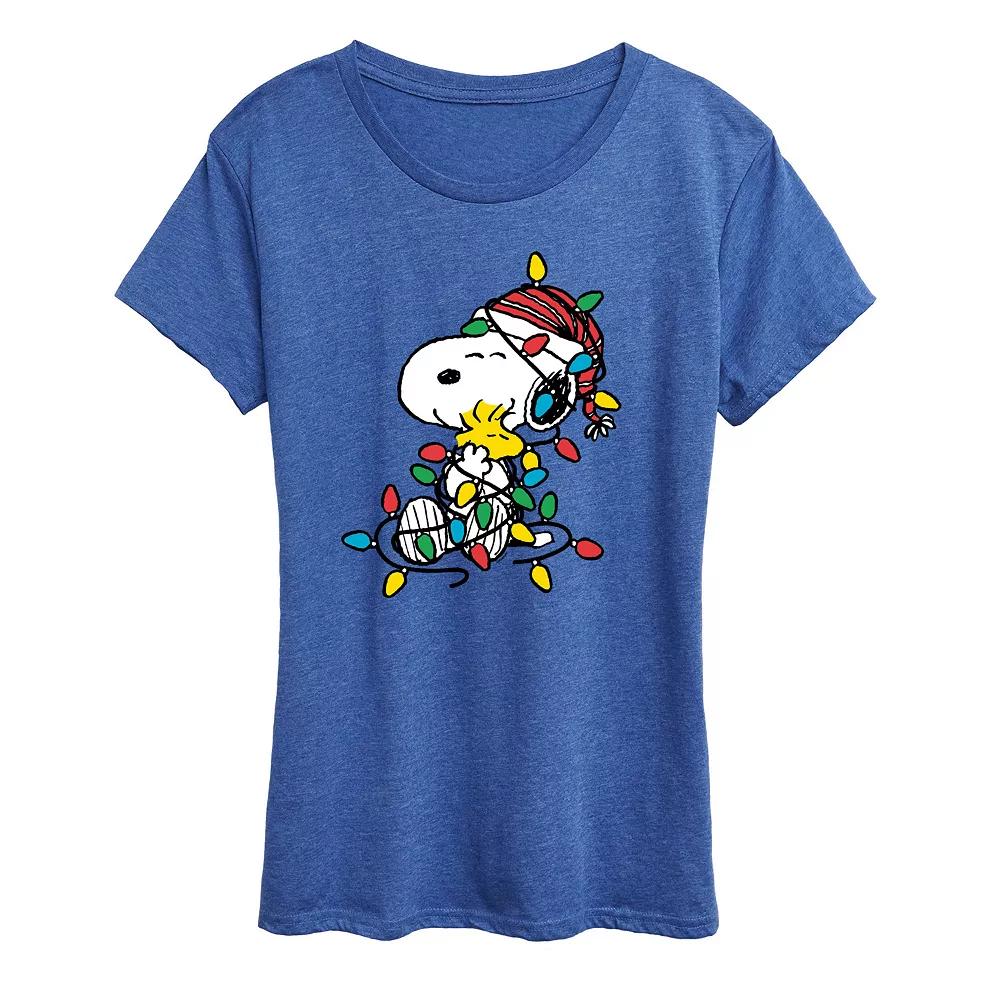 Women's Peanuts Snoopy & Woodstock Christmas Lights Graphic Tee,  Product Image