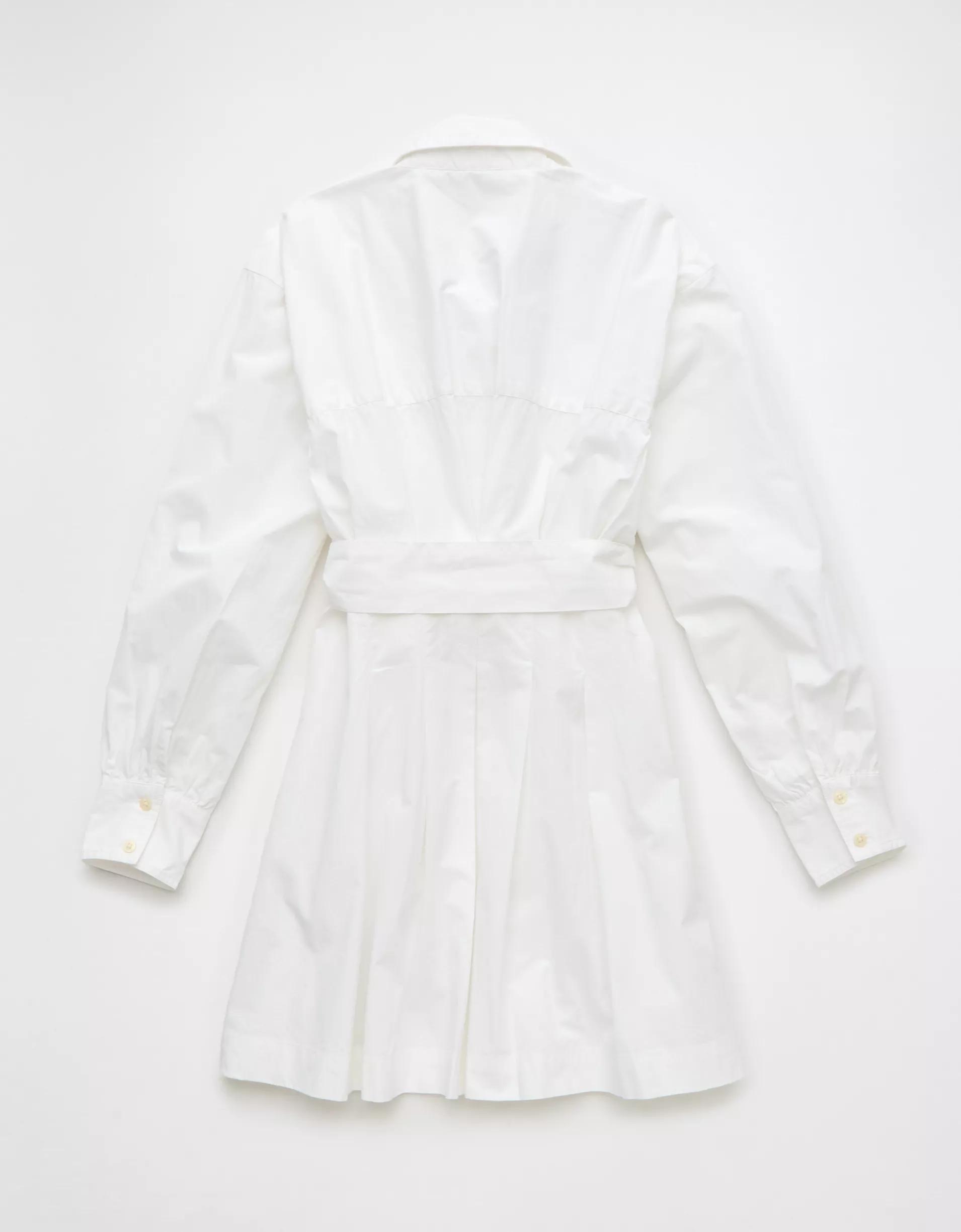 AE Long-Sleeve Pleated Mini Shirt Dress Product Image
