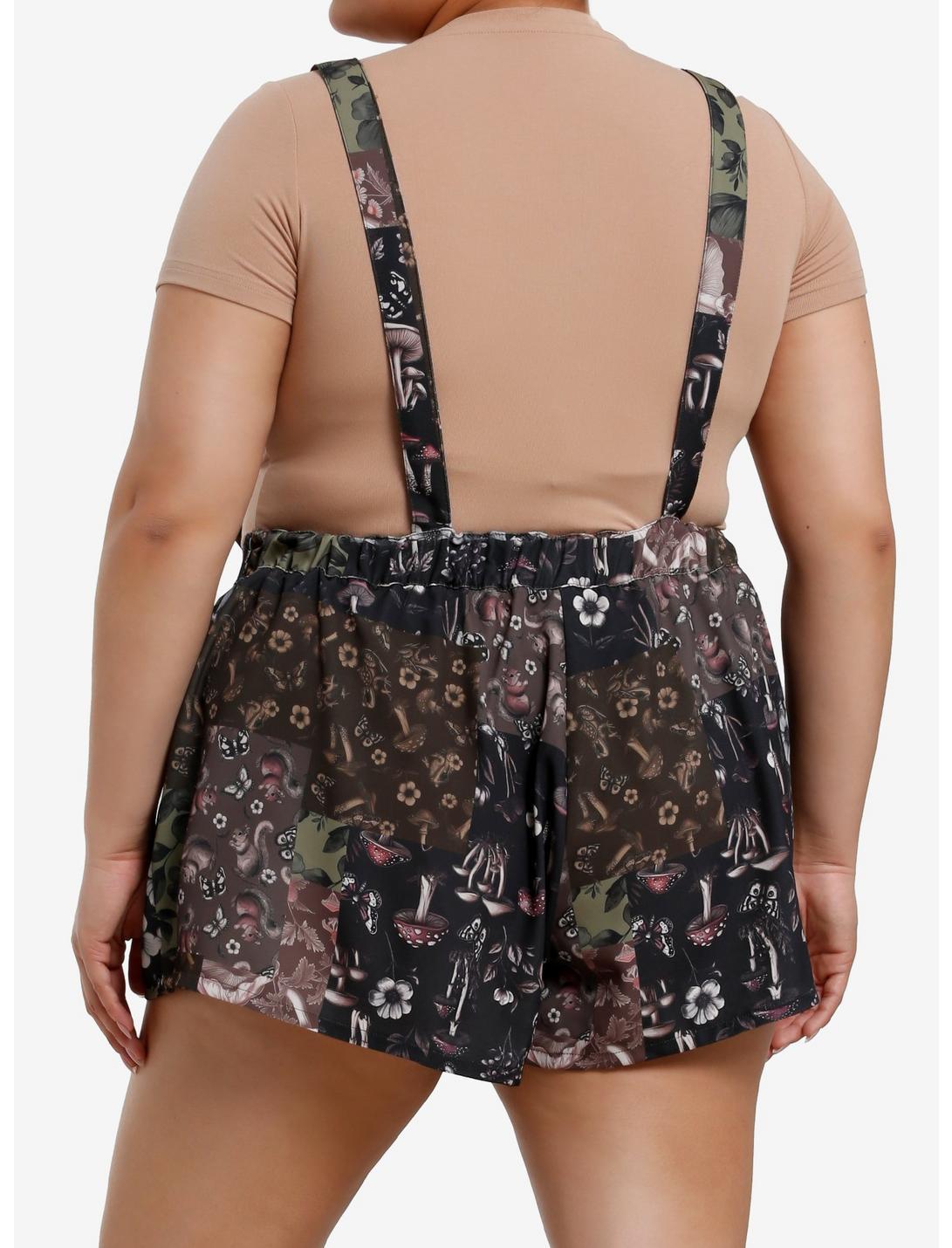 Thorn & Fable Mushroom Floral Patchwork Shortalls Plus Size Product Image