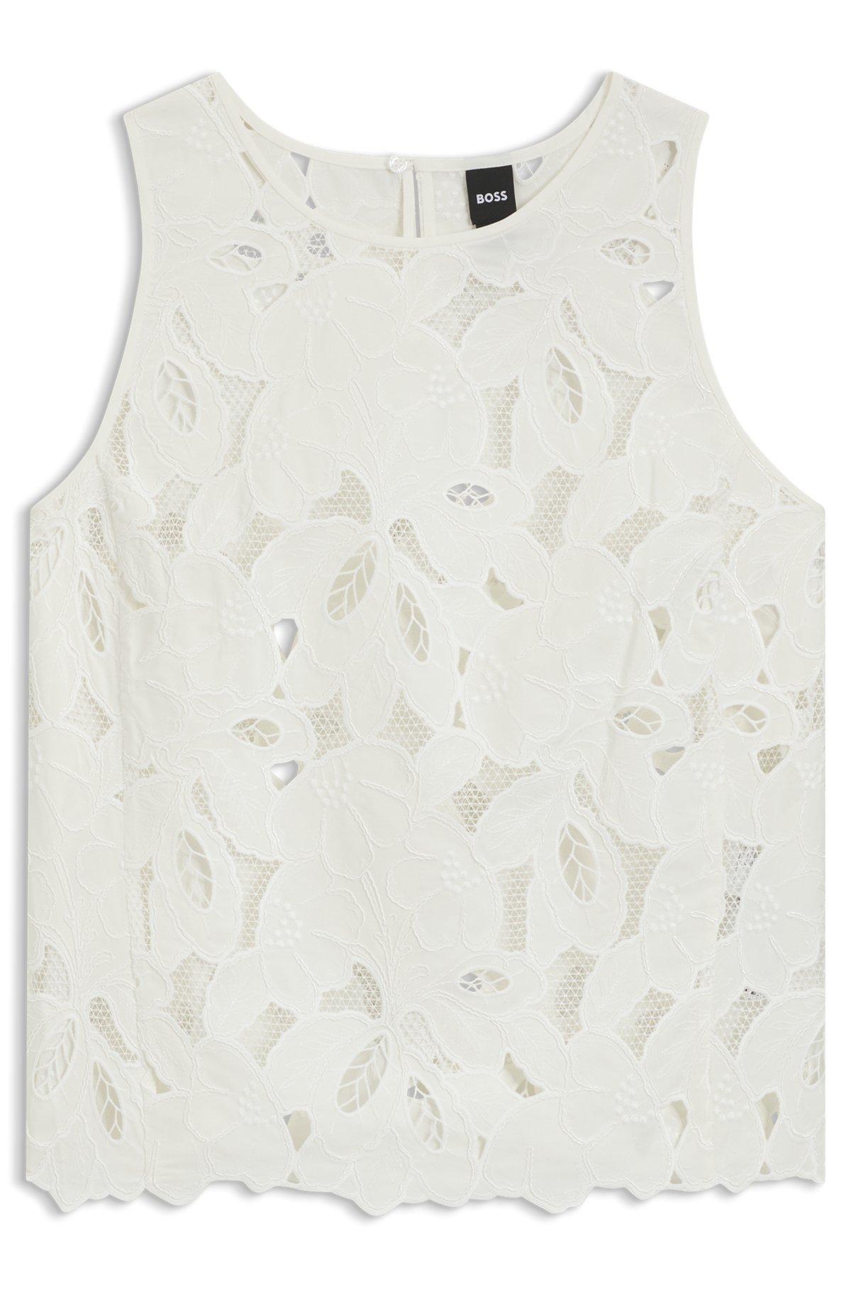 BOSS - Sleeveless blouse with broderie anglaise - White Product Image