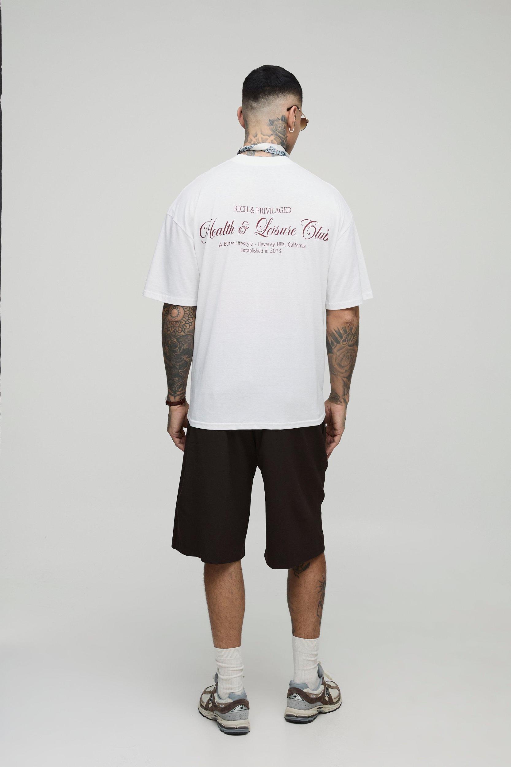 Tall Oversized Extended Neck Health & Leisure Club Print T-Shirt | boohooMAN USA Product Image