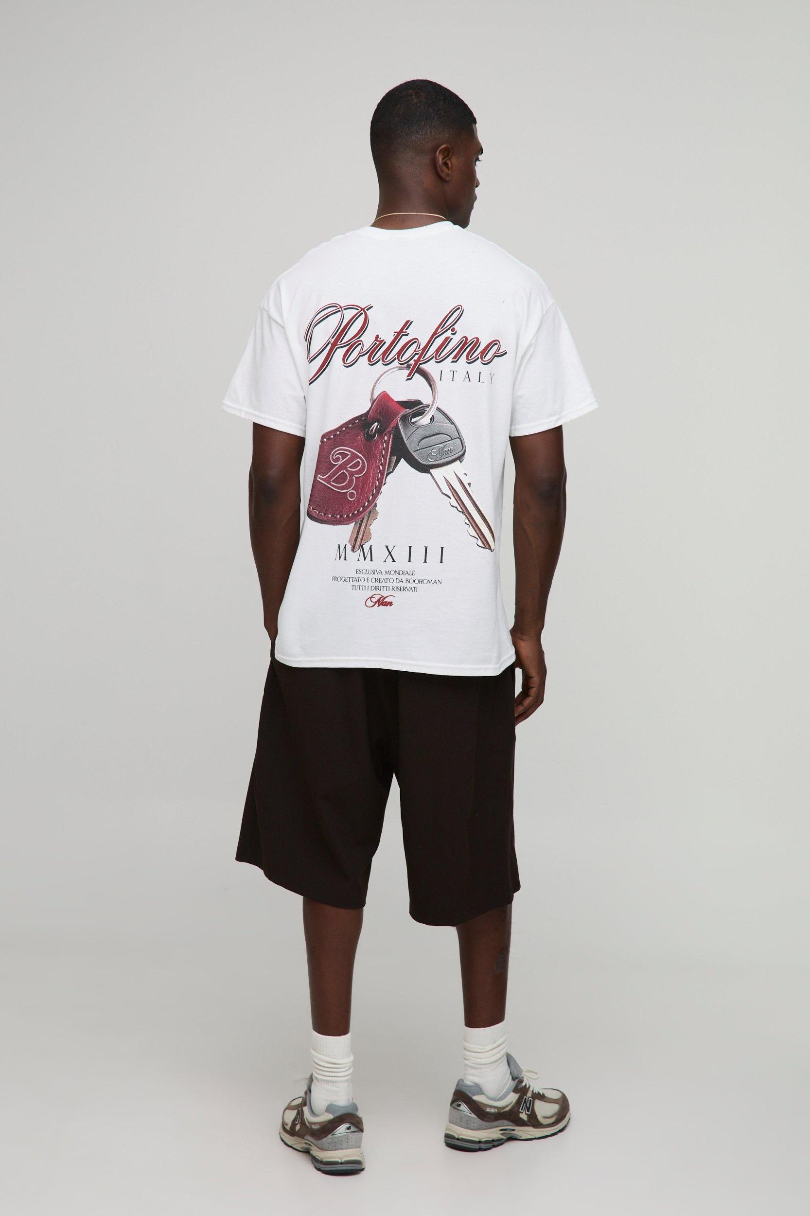 White Oversized Portofino Puff Print T-Shirt | boohooMAN USA Product Image